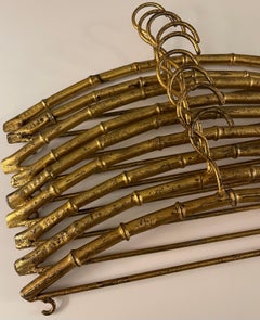 French Gold Gilt Metal Bamboo Clothes Hangers, Set of 9