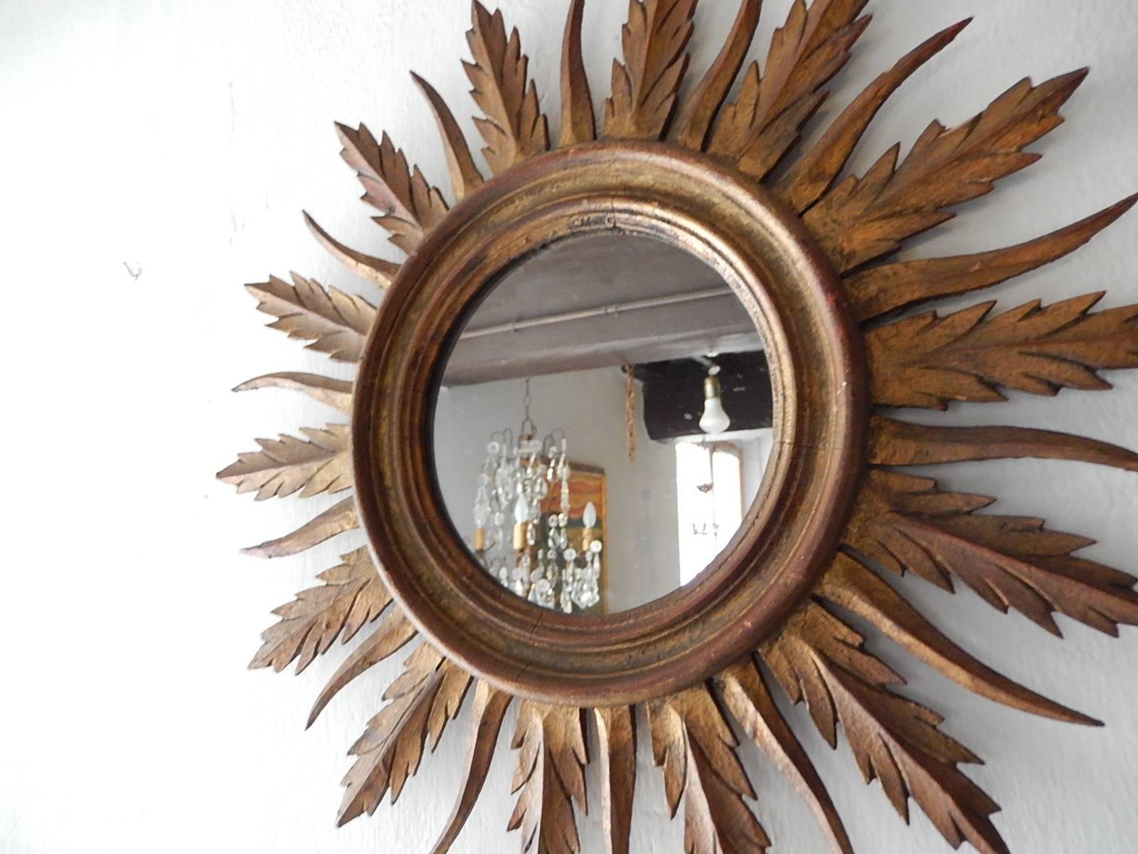Mid-20th Century French Gold Gilt Sunburst Starburst Mirror, circa 1940
