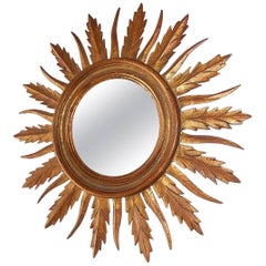 French Gold Gilt Sunburst Starburst Mirror, circa 1940