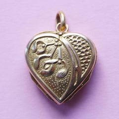 French Gold Heart and Mistletoe Locket