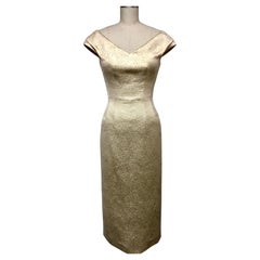 Vintage French Gold Lame V Neck Bustier Dress 