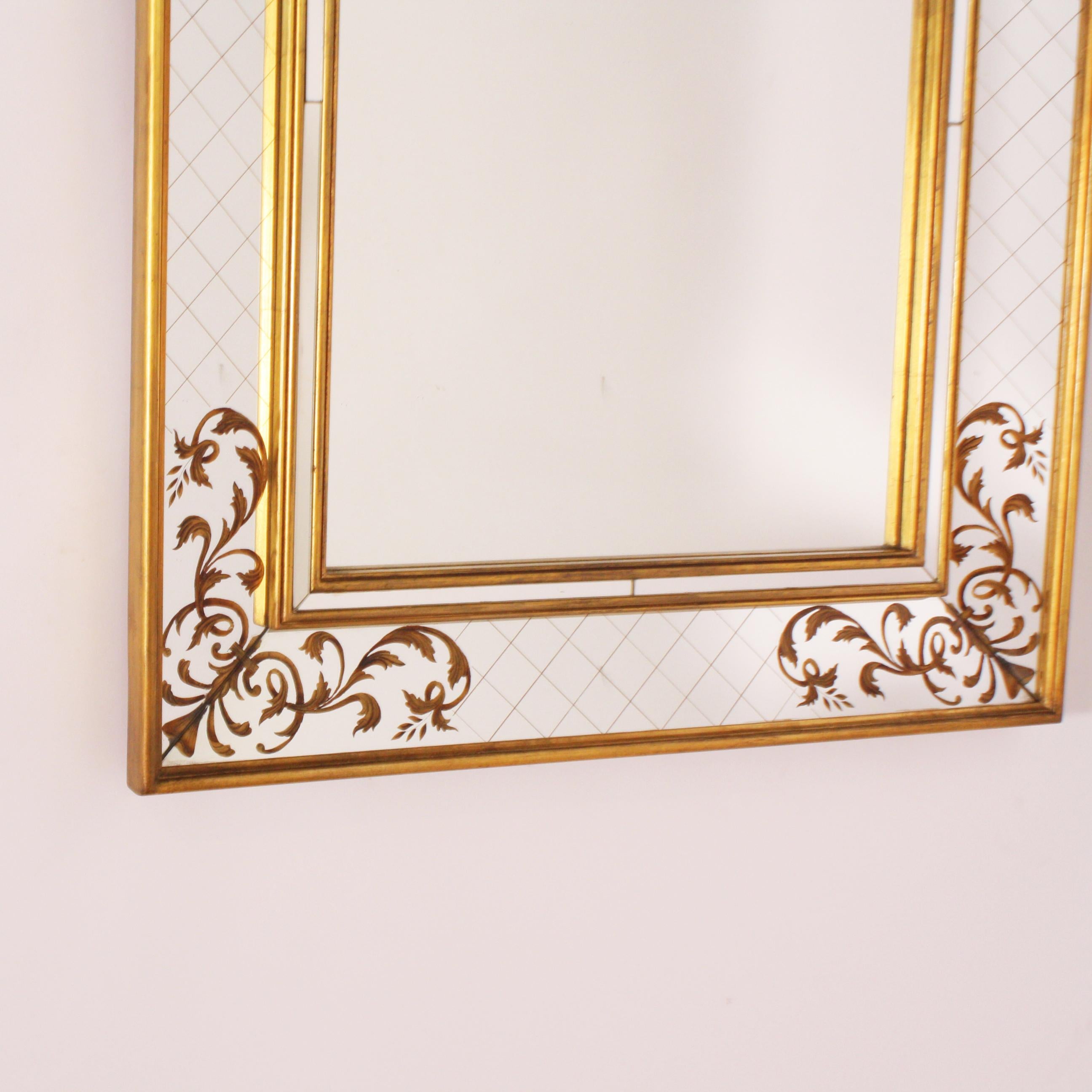French Gold Leaf Églomisé Mirror with Gold Wood Frame, circa 1940 In Good Condition In Dallas, TX
