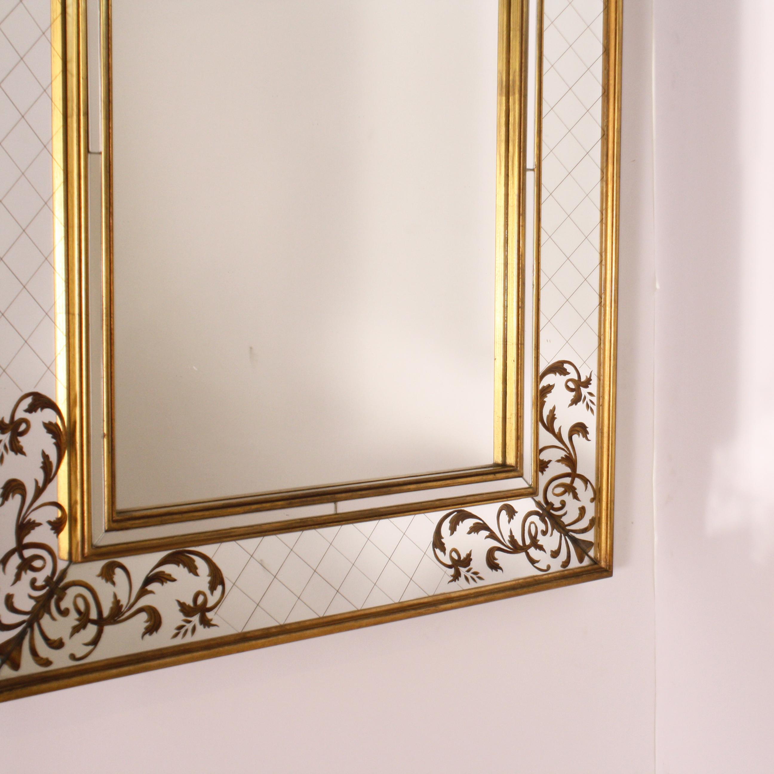 Mid-20th Century French Gold Leaf Églomisé Mirror with Gold Wood Frame, circa 1940