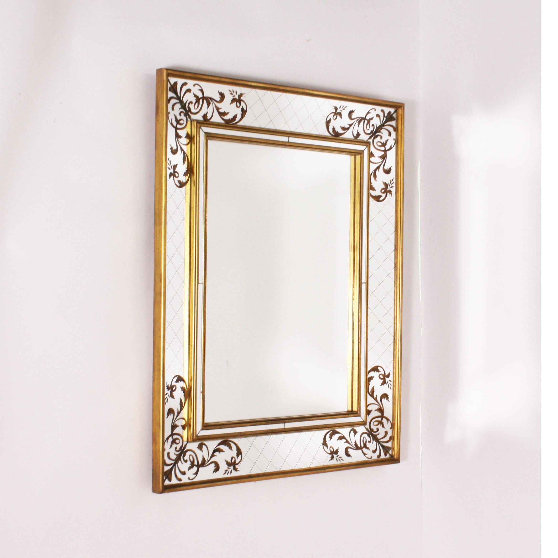 French Gold Leaf Églomisé Mirror with Gold Wood Frame, circa 1940 1