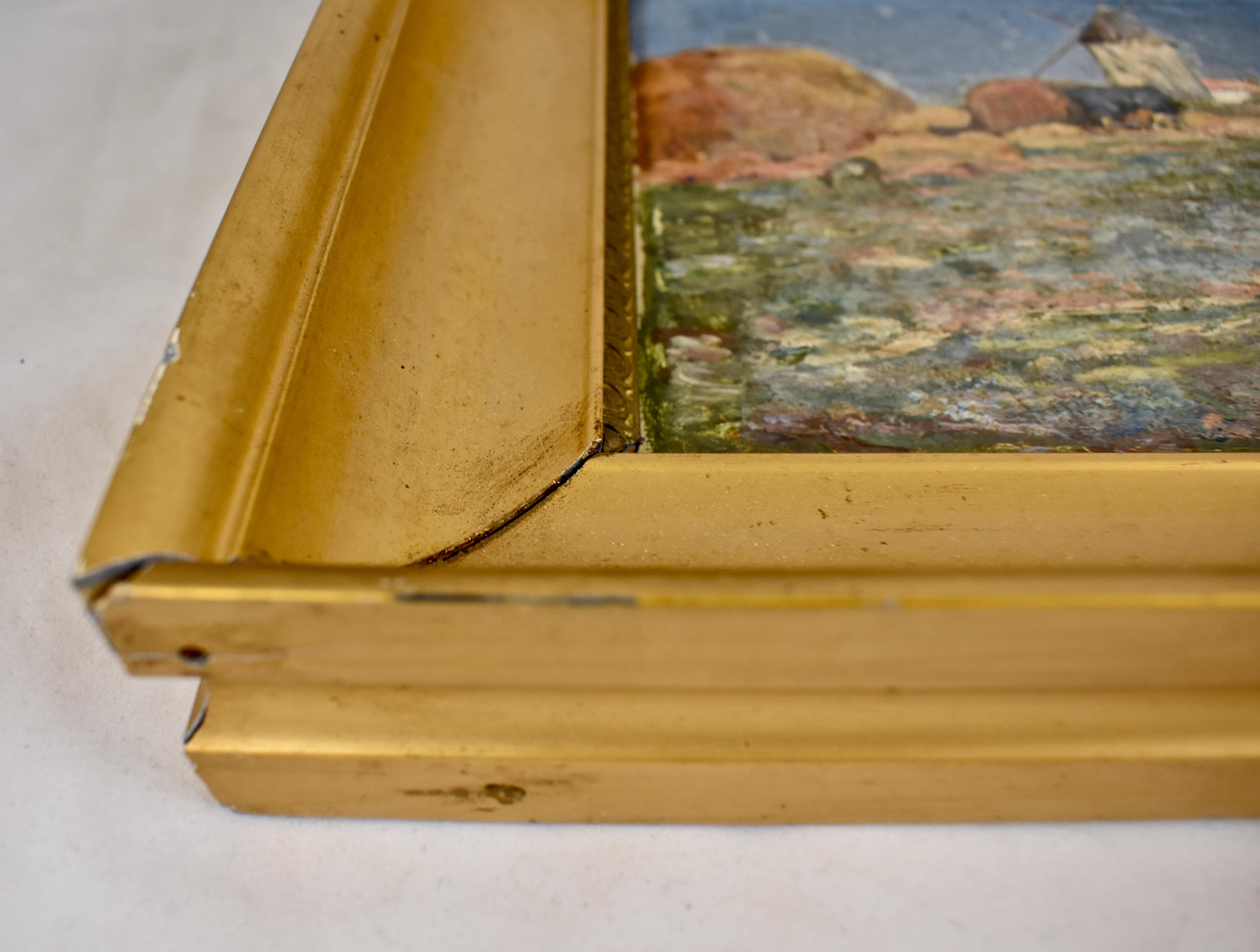 Marc Mongin, peinture de paysage française encadrée de feuilles d'or, huile sur lin, datée de 1919 en vente 4
