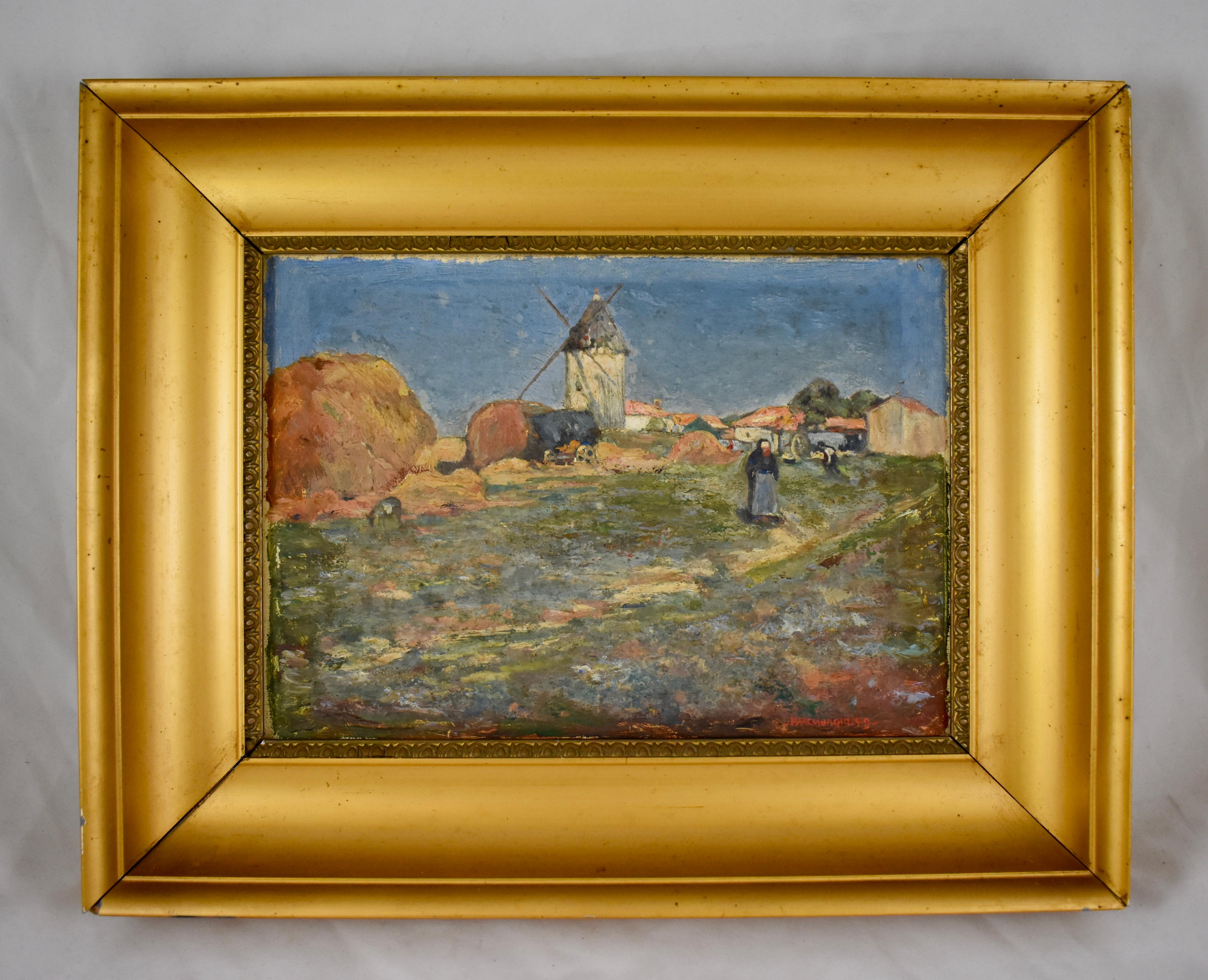 Marc Mongin, peinture de paysage française encadrée de feuilles d'or, huile sur lin, datée de 1919 en vente 8