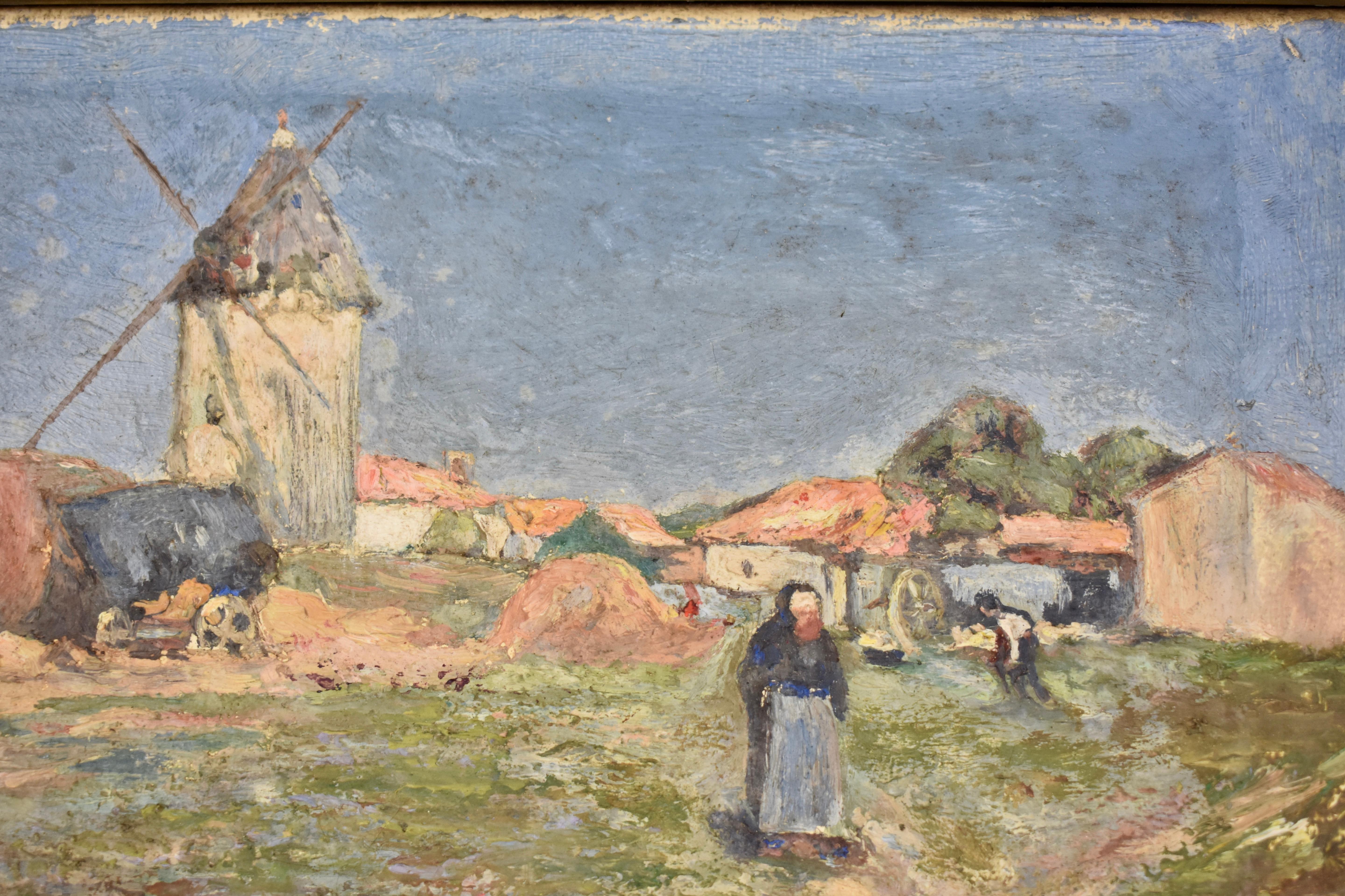 Doré Marc Mongin, peinture de paysage française encadrée de feuilles d'or, huile sur lin, datée de 1919 en vente