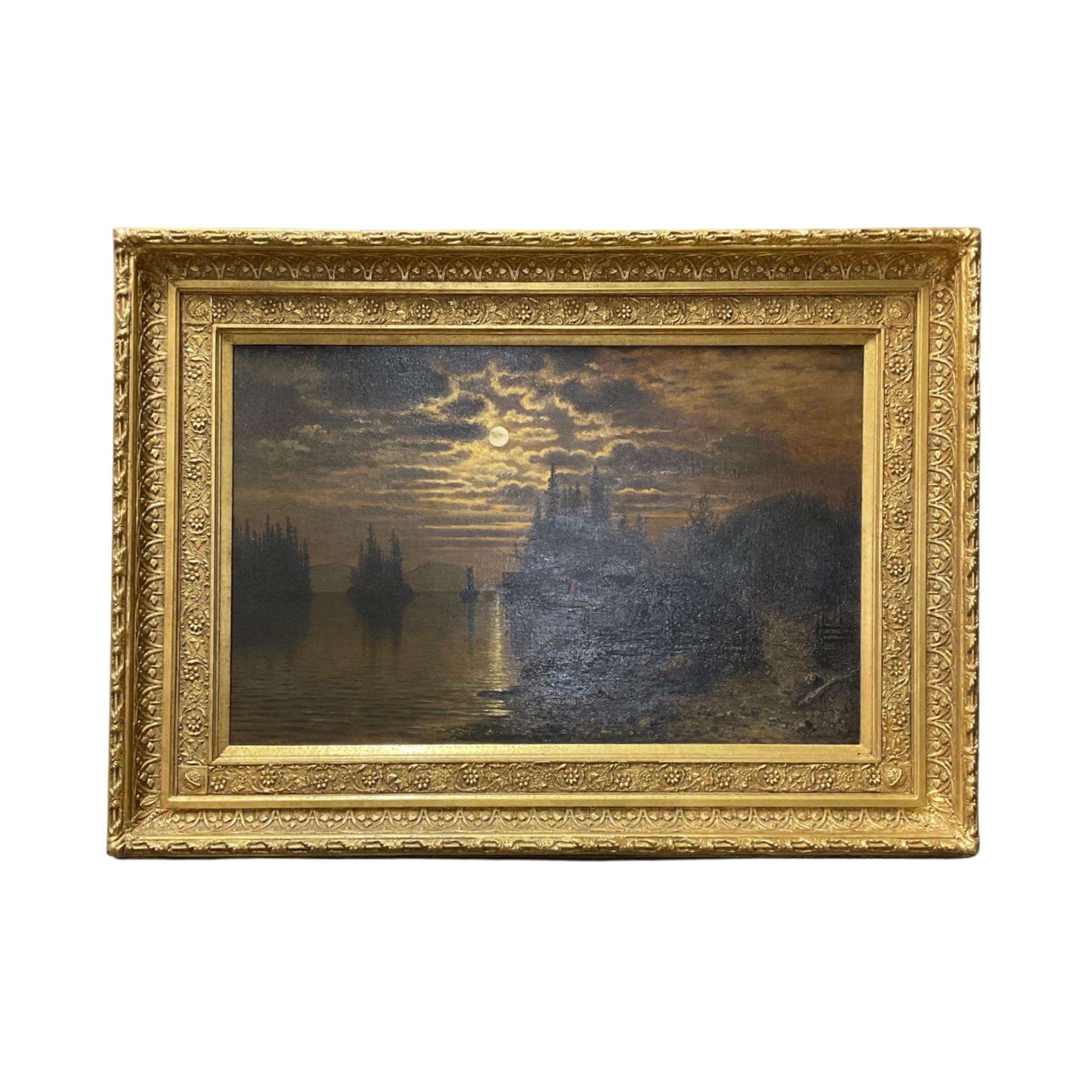 This French Gold Leaf Framed Painting is a timeless piece of art featuring an outdoor scenery by the shore, painted in the 18th century. This unique artwork is framed with gold leaf, preserving its original beauty and bringing a luxury feel to any