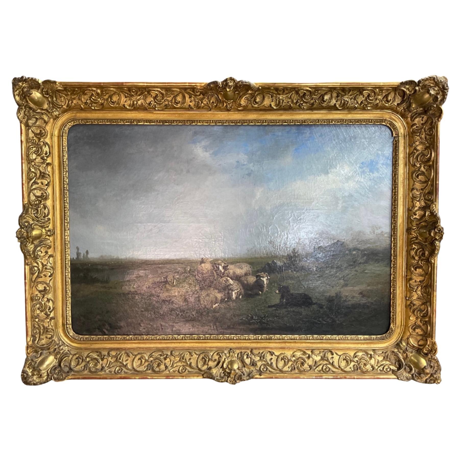 French Gold Leaf Framed Painting For Sale