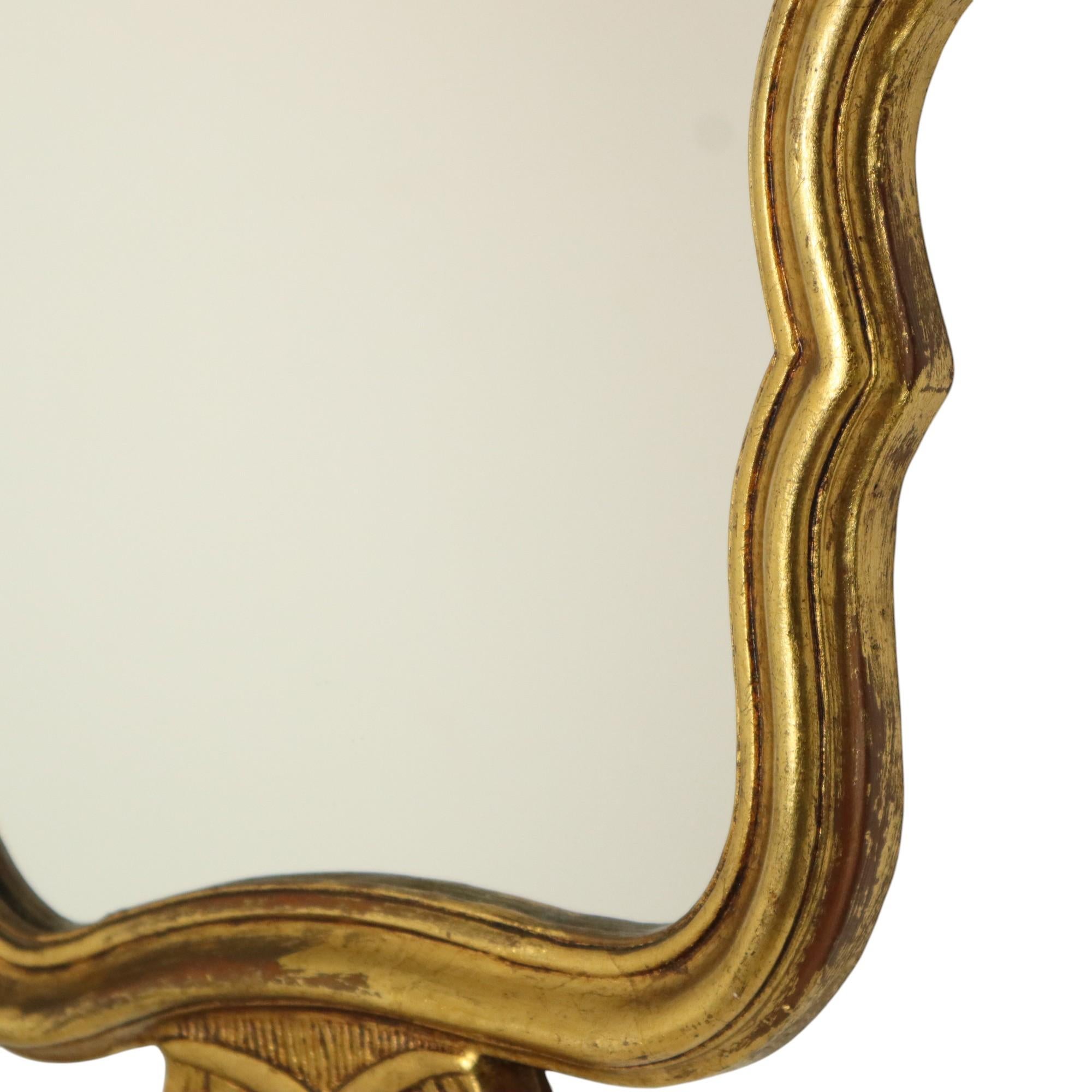 Espejo francés dorado en pan de oro estilo barroco Espejo con cresta años sesenta 66cm en Bueno estado para la venta en Poperinge, BE