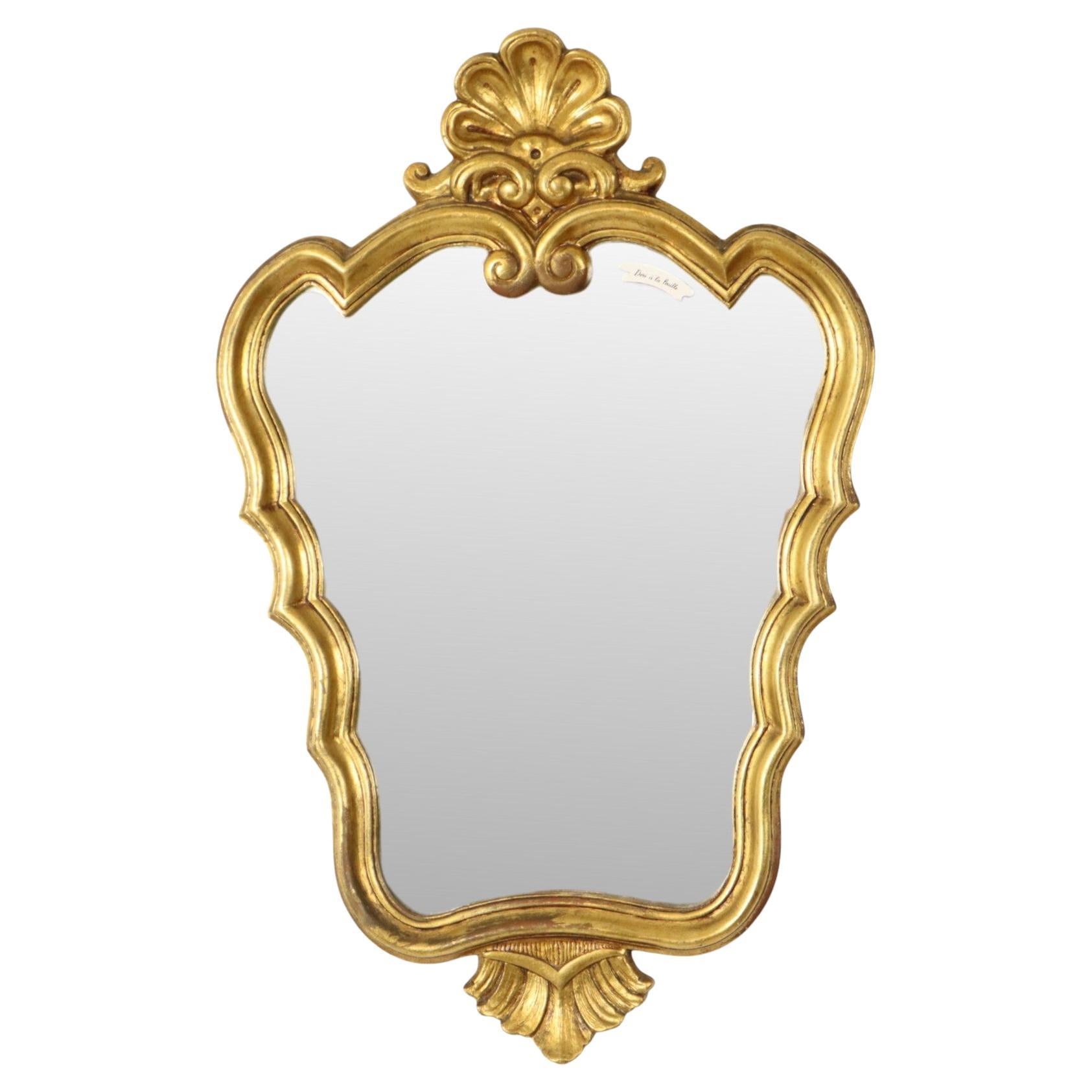 French Gold Leaf Gilded Baroque Style Mirror Crested Mirror Sixties 66cm