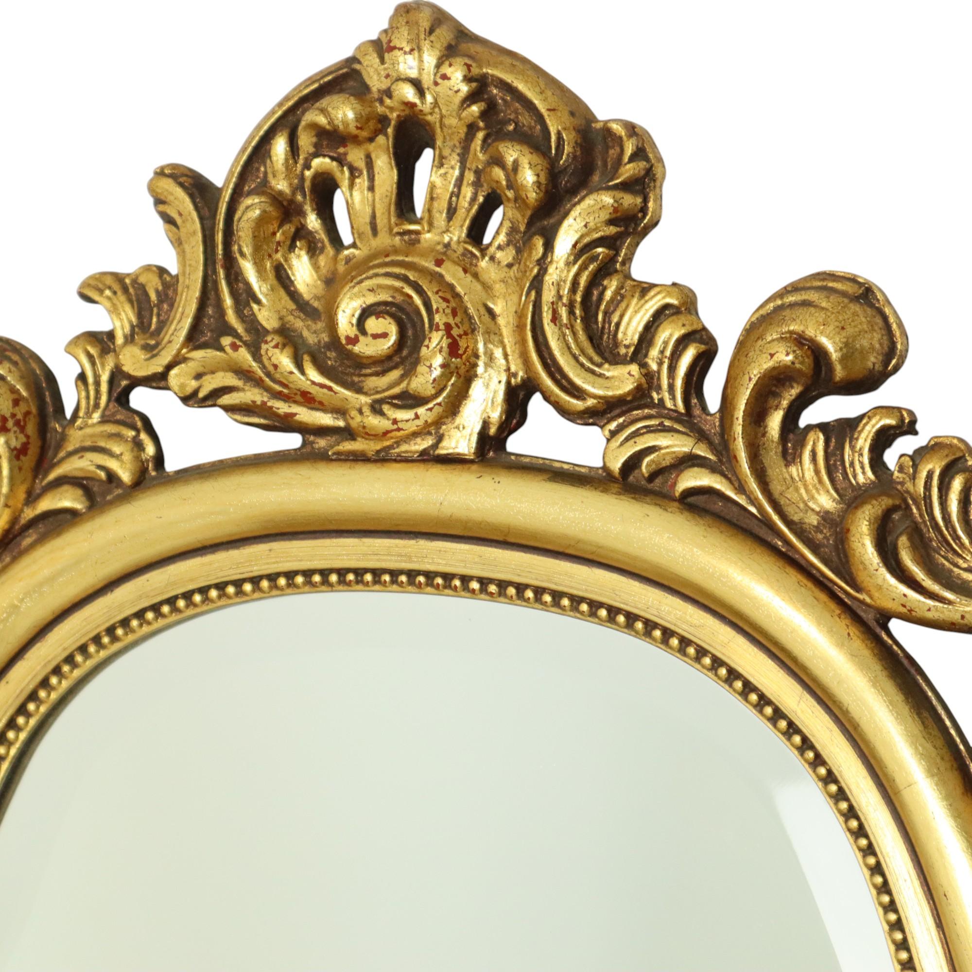 Espejo con Cresta Dorado Estilo Barroco Facetado 84cm Francés en venta