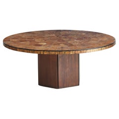 French Gold Leaf Glass Top Coffee Table with Wood Base, 1970s