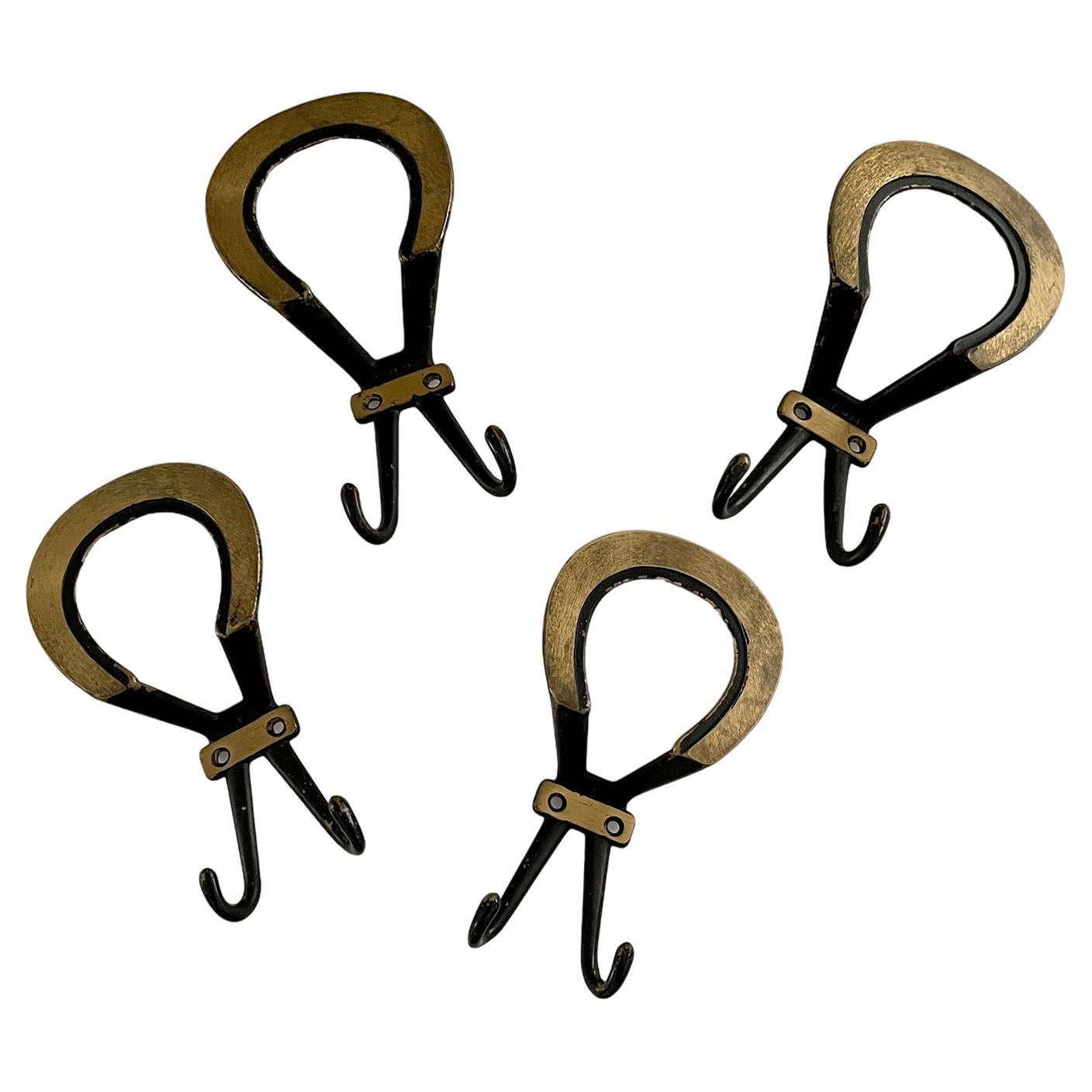 French Gold Leaf & Iron Loop Wall Coat Hooks - 4 available  For Sale