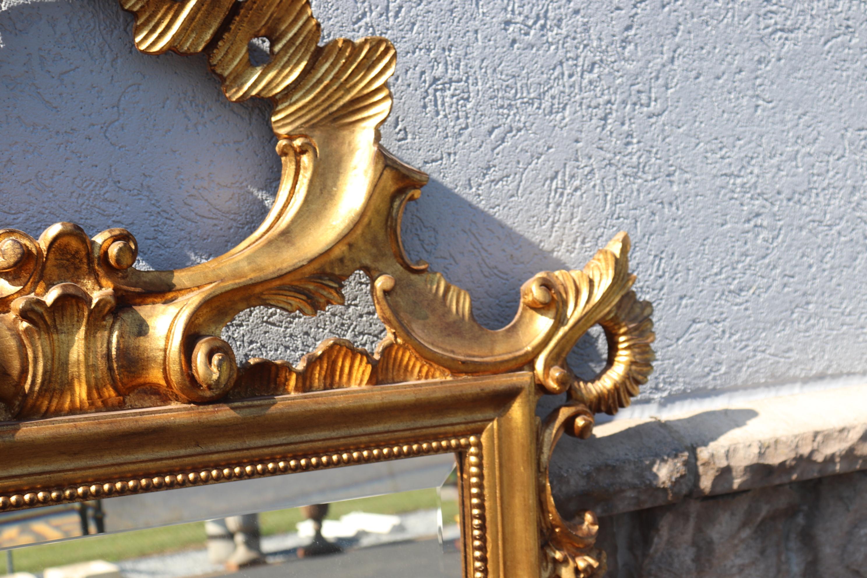 French Gold Leaf Rococo Beveled Glass LaBarge Wall Mirror 6