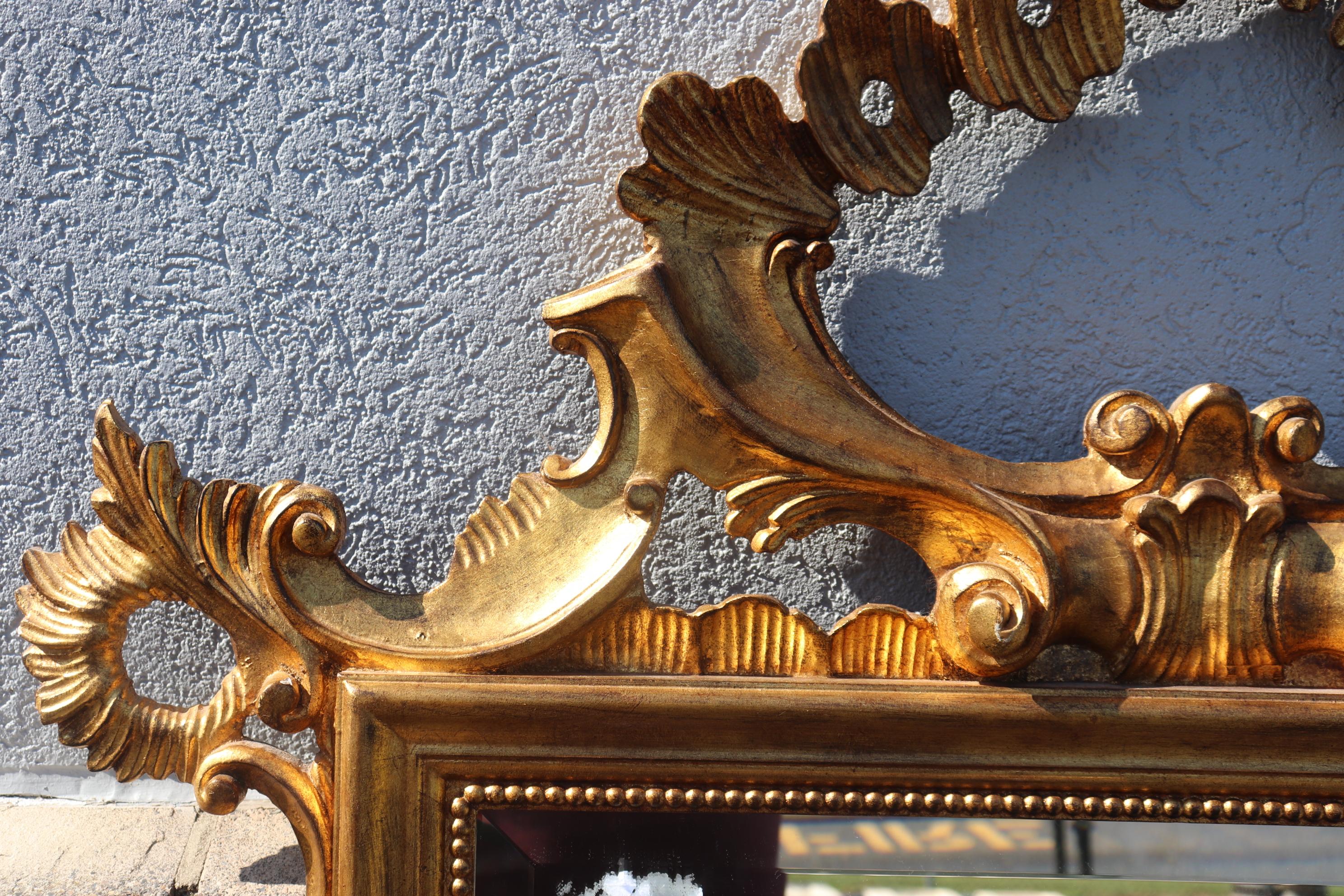 French Gold Leaf Rococo Beveled Glass LaBarge Wall Mirror 7