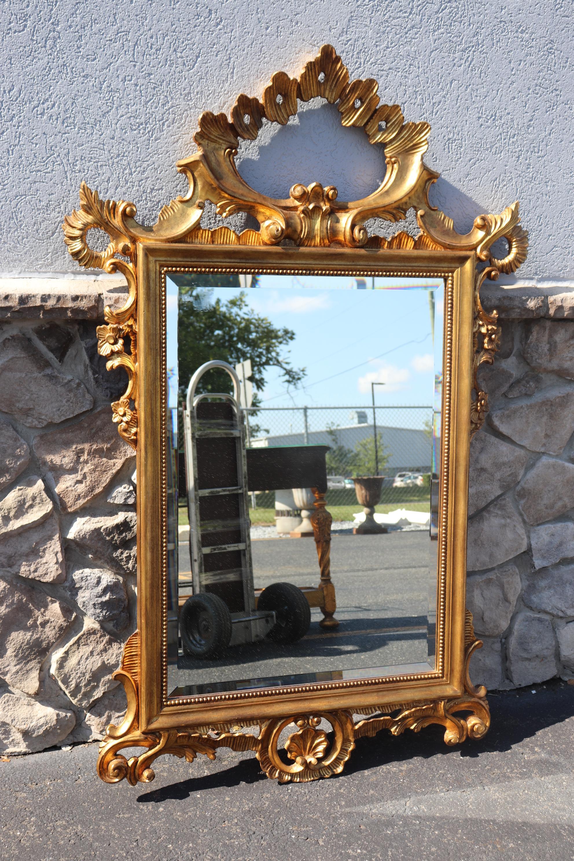 French Gold Leaf Rococo Beveled Glass LaBarge Wall Mirror 9