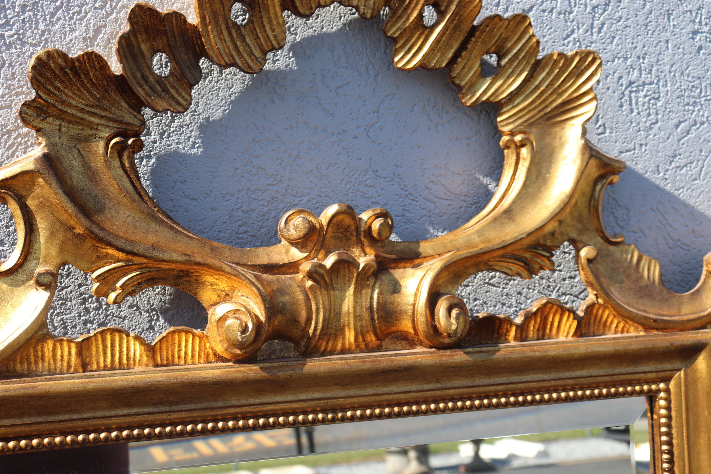 Italian French Gold Leaf Rococo Beveled Glass LaBarge Wall Mirror