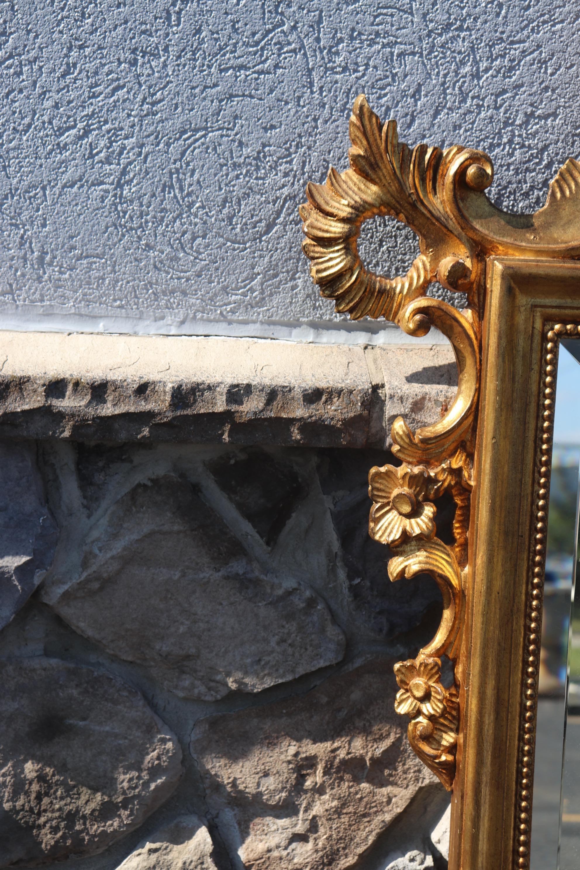 Late 20th Century French Gold Leaf Rococo Beveled Glass LaBarge Wall Mirror