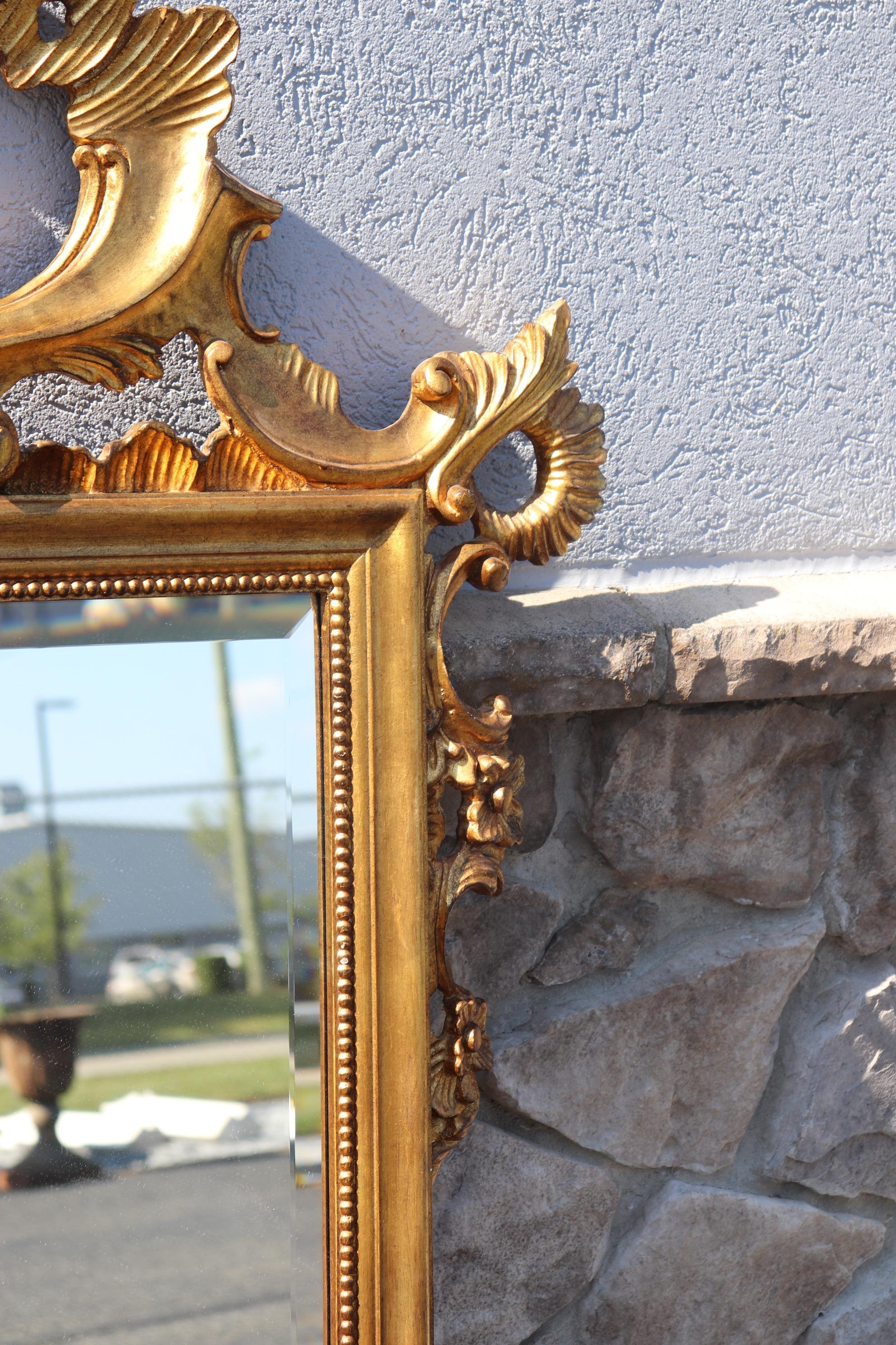 Walnut French Gold Leaf Rococo Beveled Glass LaBarge Wall Mirror