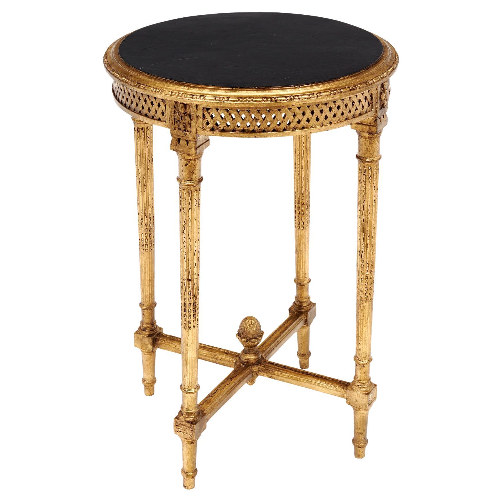 Guéridon Antique French à feuilles d'or