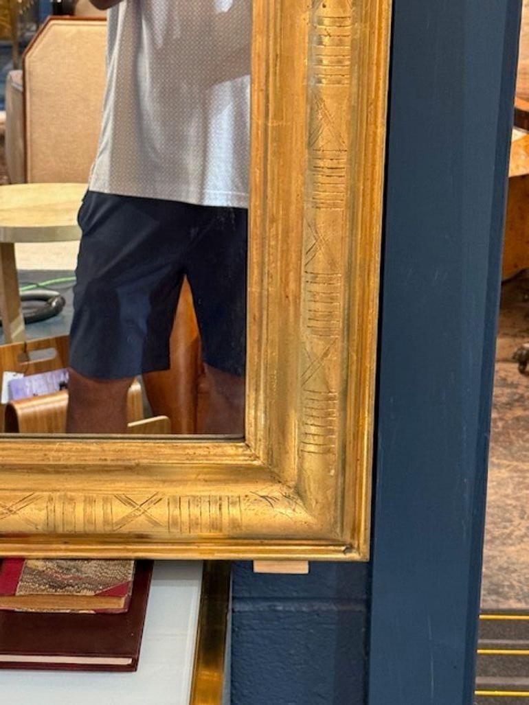 Giltwood French Gold Louis Philippe MIrror with Geometric Pattern For Sale