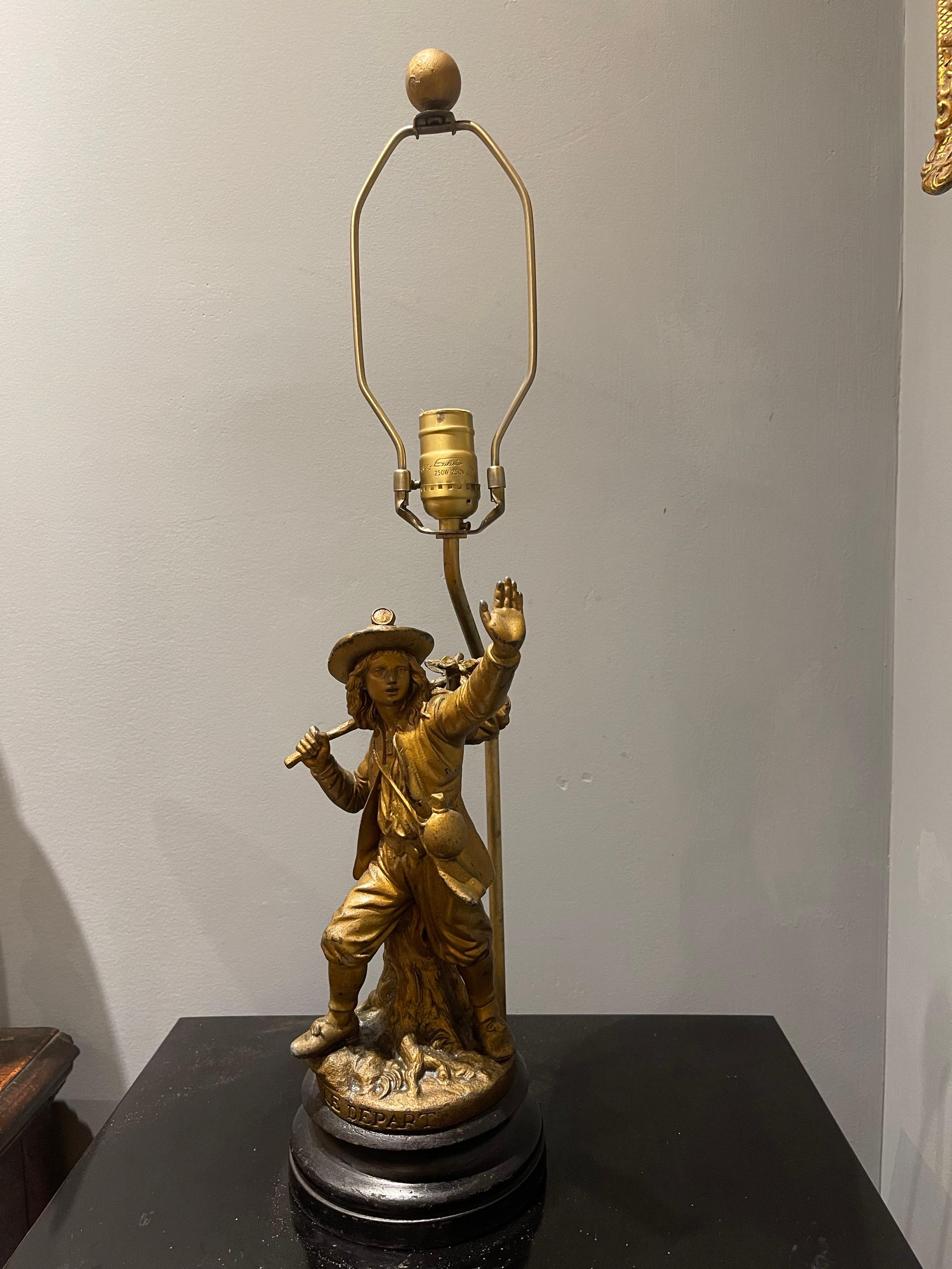 Figura di uomo in partenza in metallo dorato francese 
