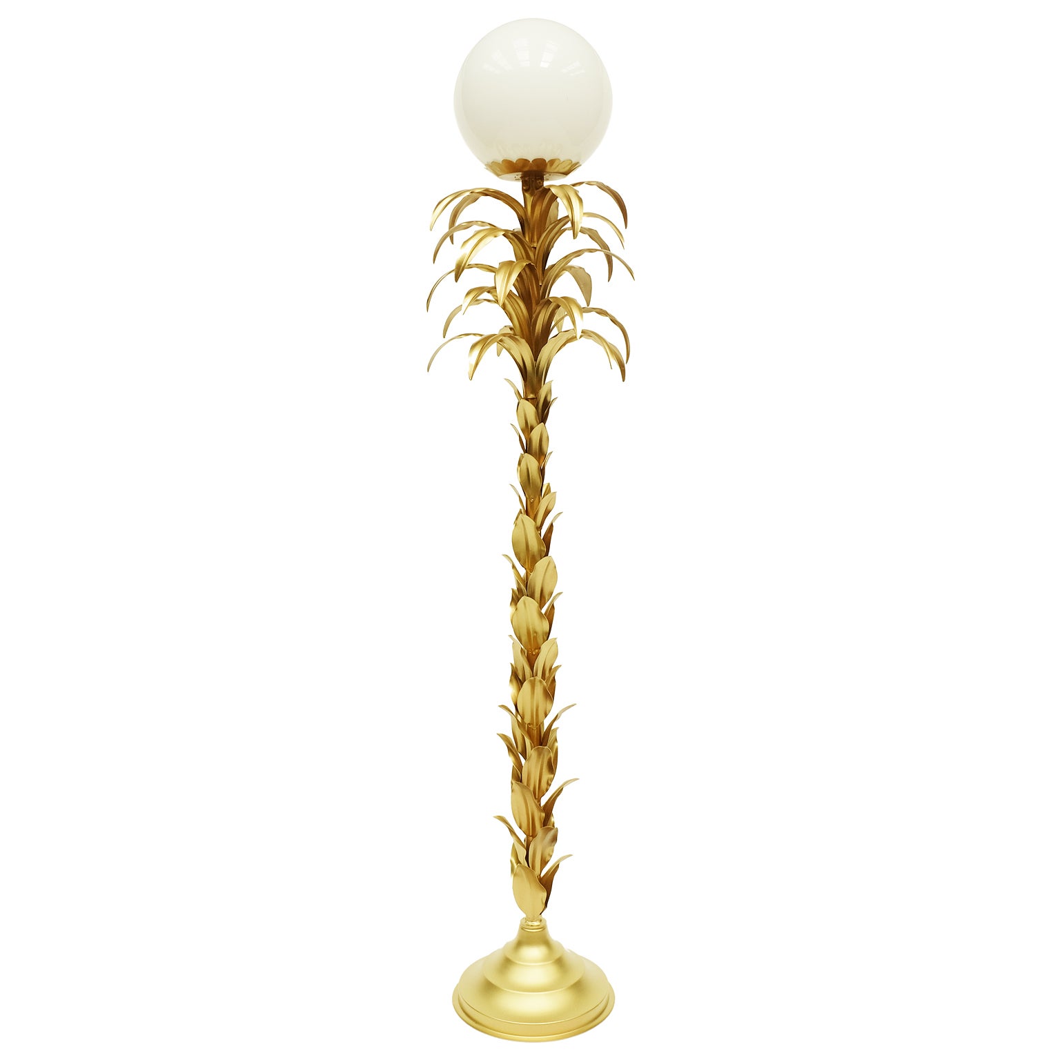 French Gold Metal Palm Floor Lamp, 1970s