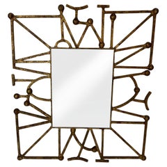 French Gold Patinated Iron Mirror