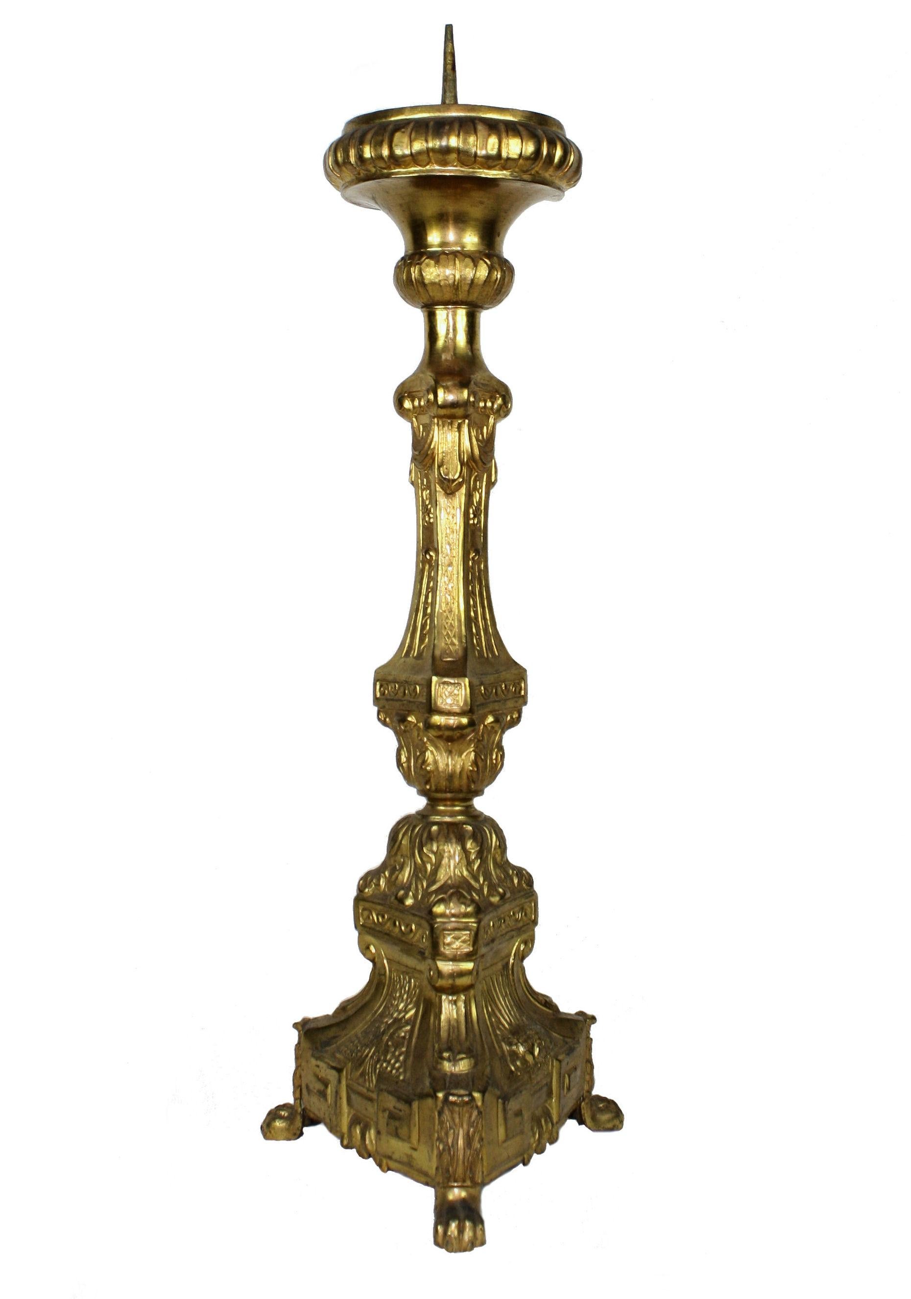 French Gold-Plated Metal Altarstick, circa 1860s In Good Condition In London, GB