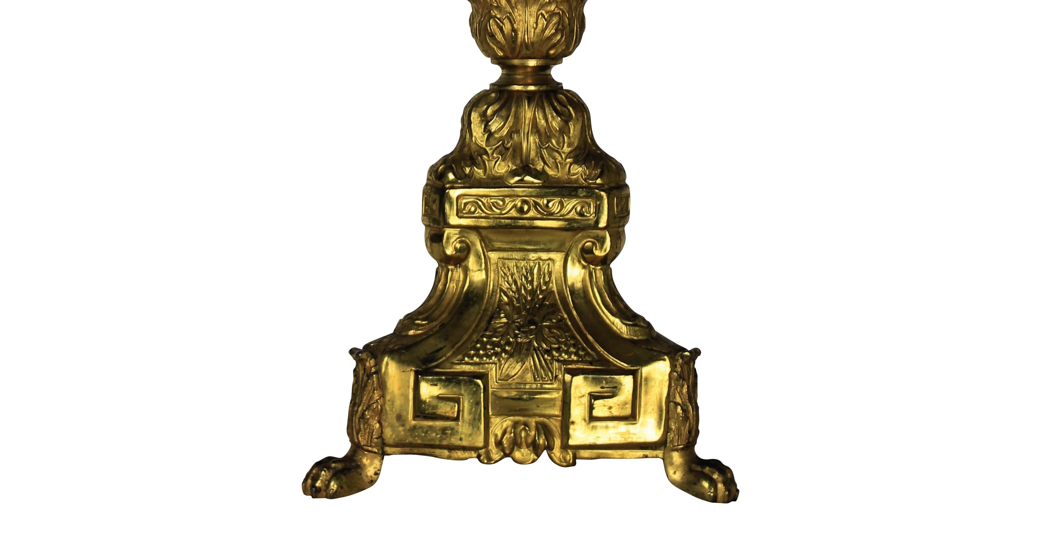 French Gold-Plated Metal Altarstick, circa 1860s (Messing)