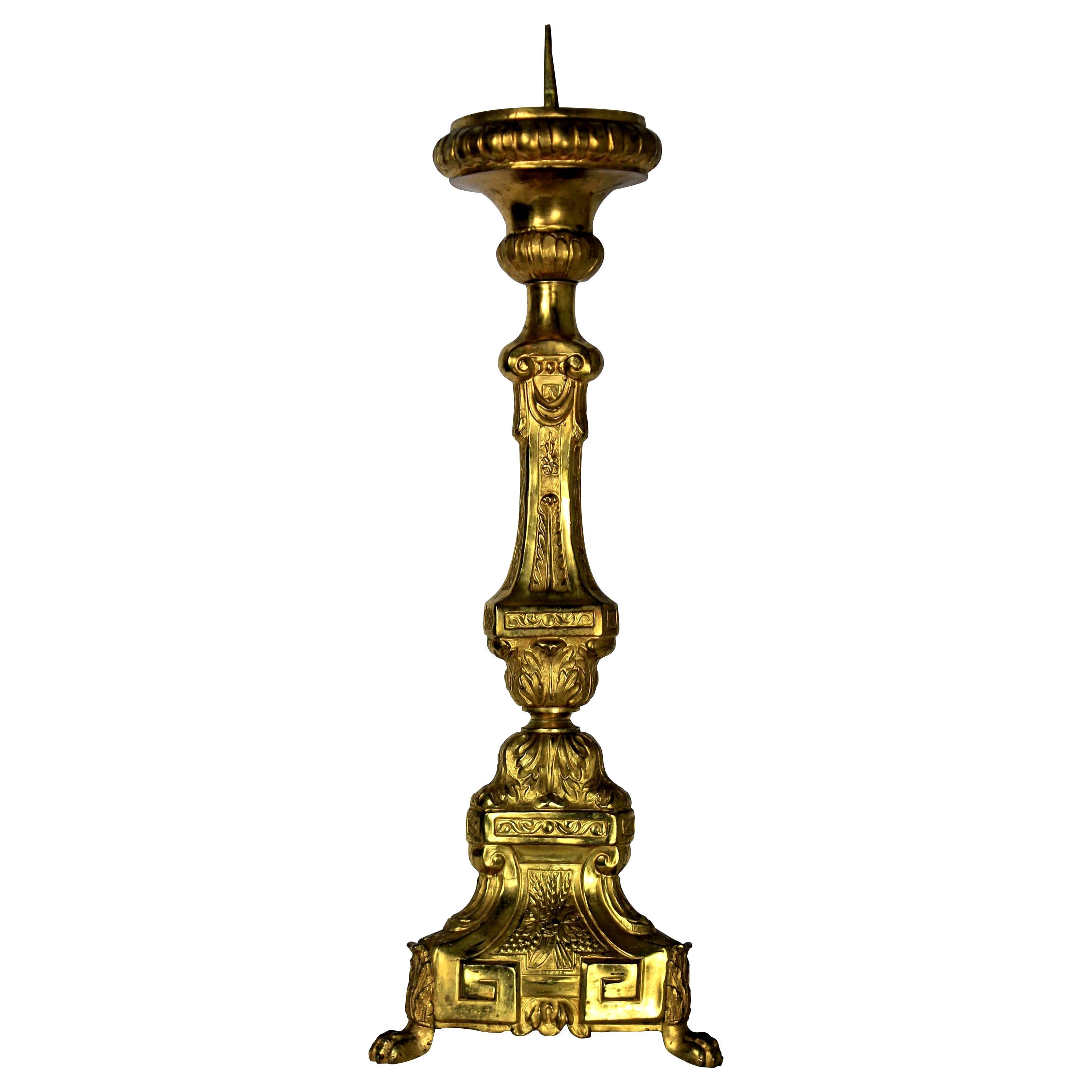 French Gold-Plated Metal Altarstick, circa 1860s