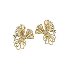 French Gold Ribbon Earrings with Diamonds