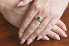 Anello d'oro francese - anello con sigillo in stile vintage con smeraldo e diamanti