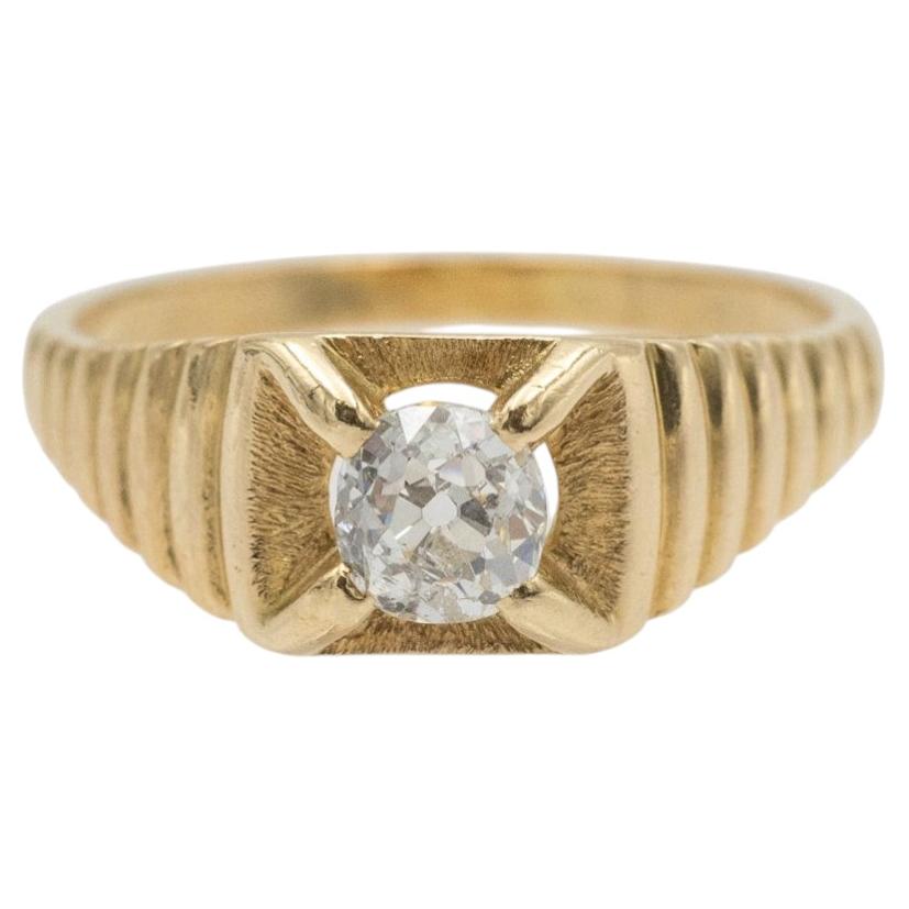 Anello Art Déco in oro giallo 18 carati con diamante a taglio antico, 0,56 ct, Francia