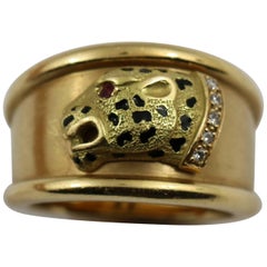 Vintage French Gold Ring with Big Cat Design
