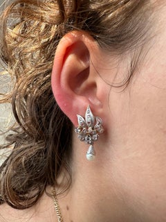 French Gold Set Earrings and Ring Flower Design with Pearls and Zirconia