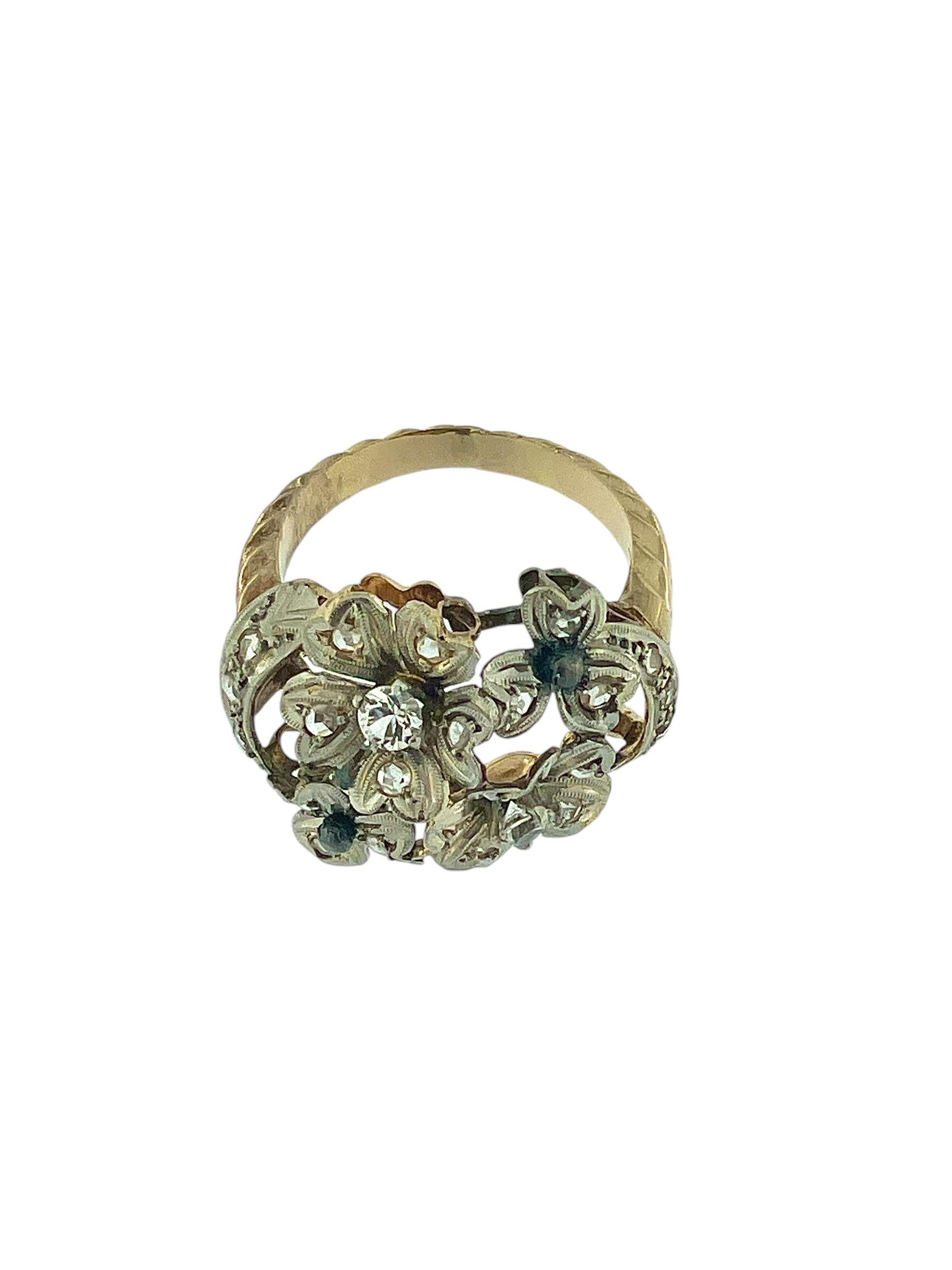 French Gold Set Earrings and Ring Flower Design with Pearls and Zirconia For Sale 2