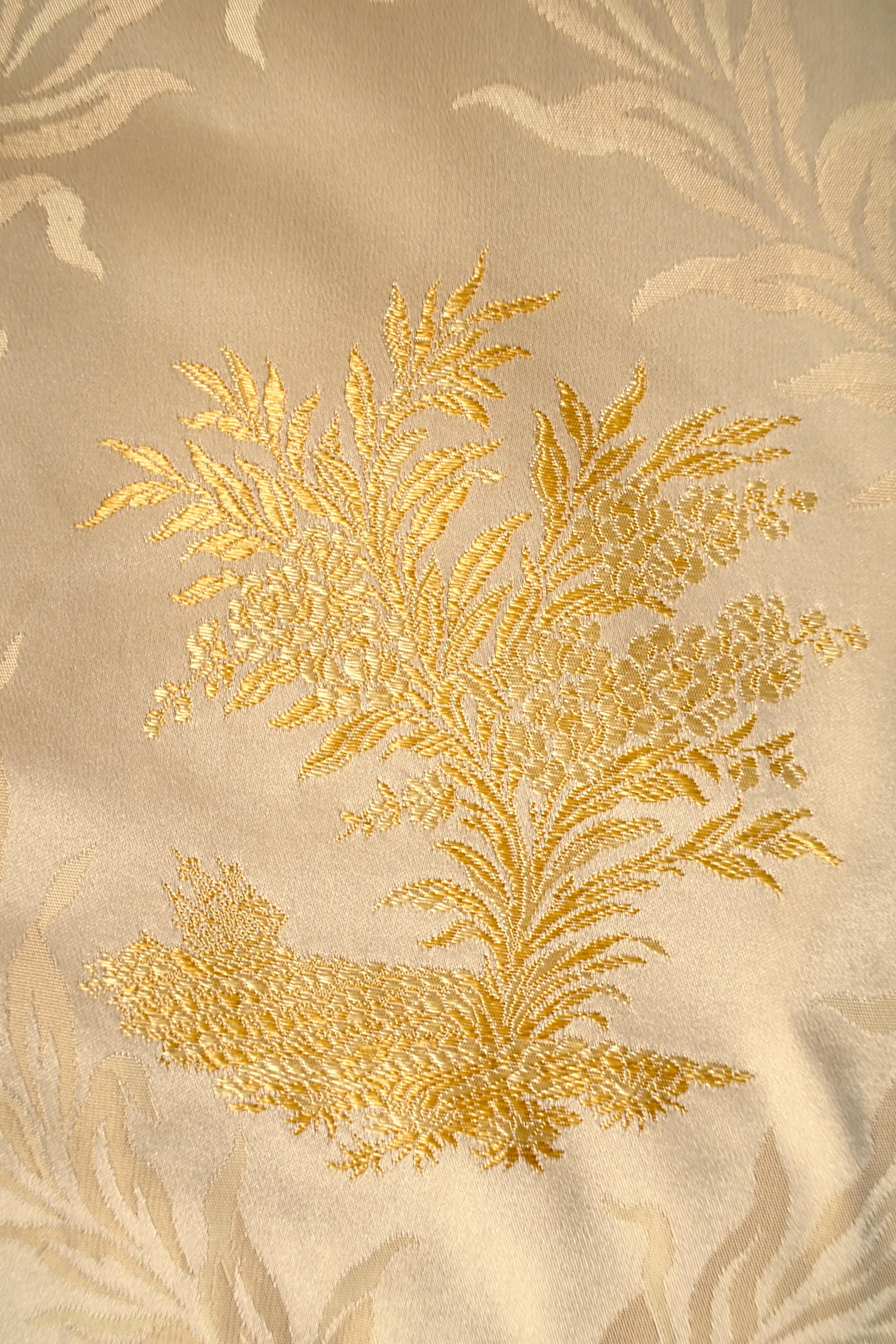 French, Gold Silk Embroidered Curtains with Fringe 3