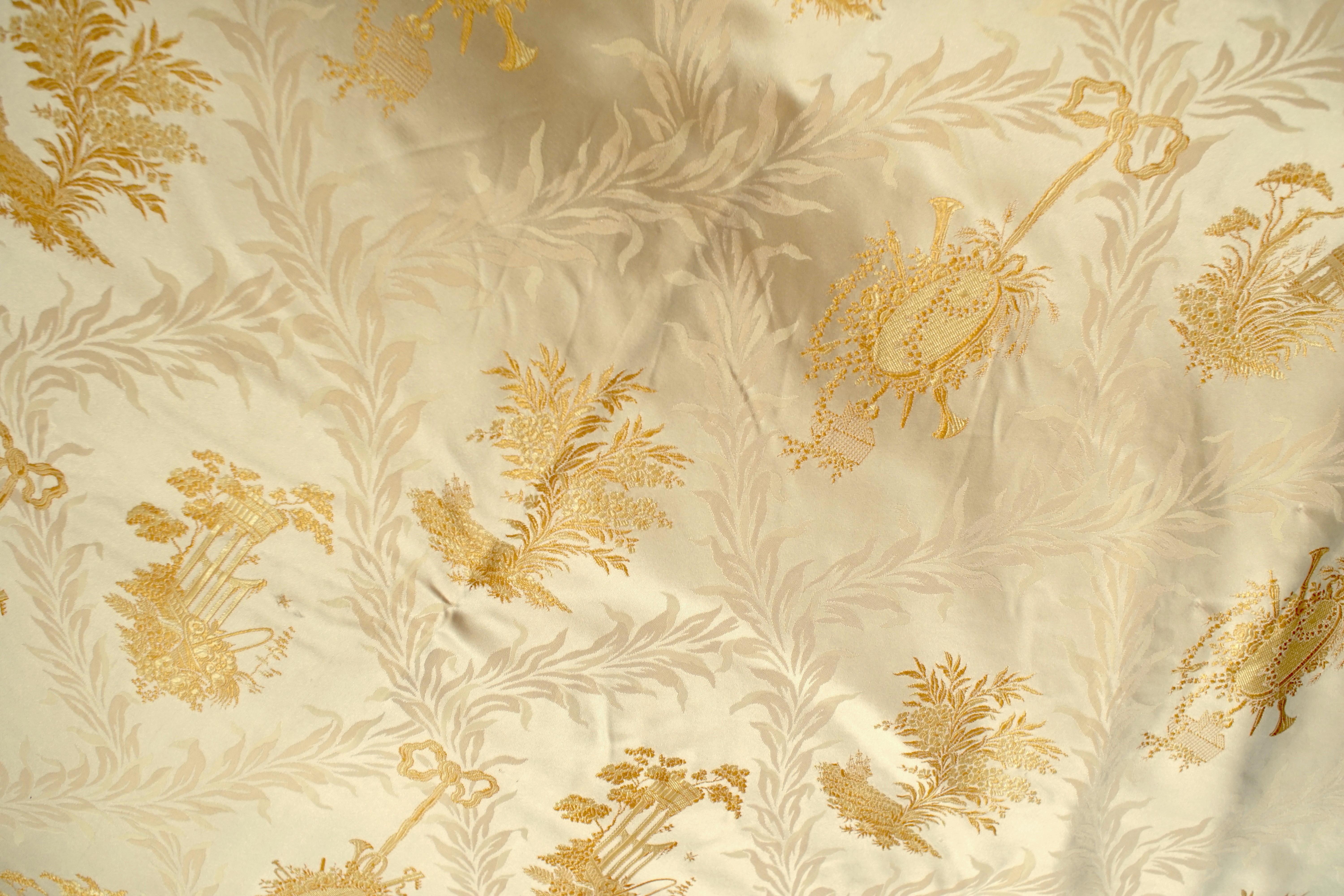 French, Gold Silk Embroidered Curtains with Fringe 4