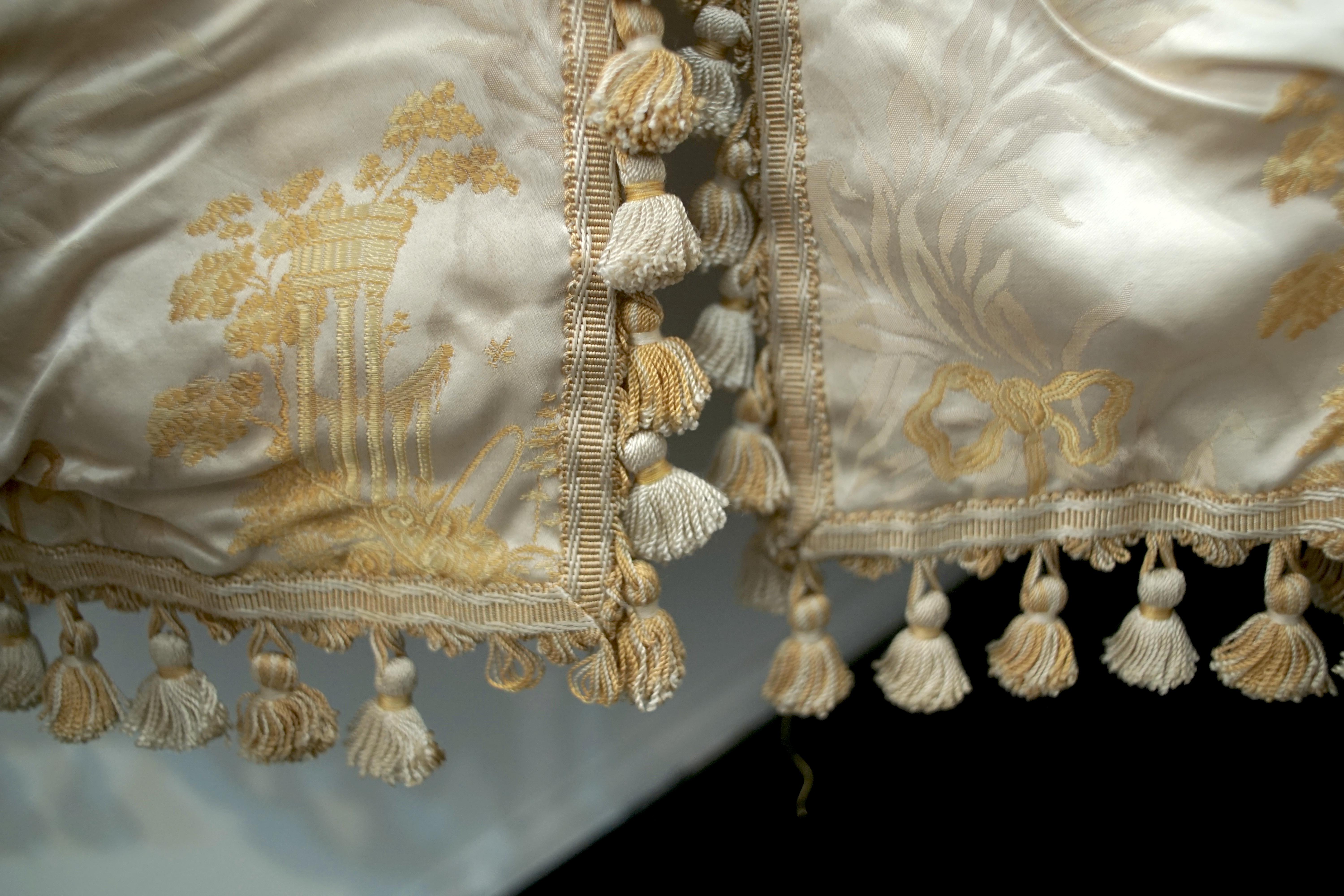 French, Gold Silk Embroidered Curtains with Fringe 5