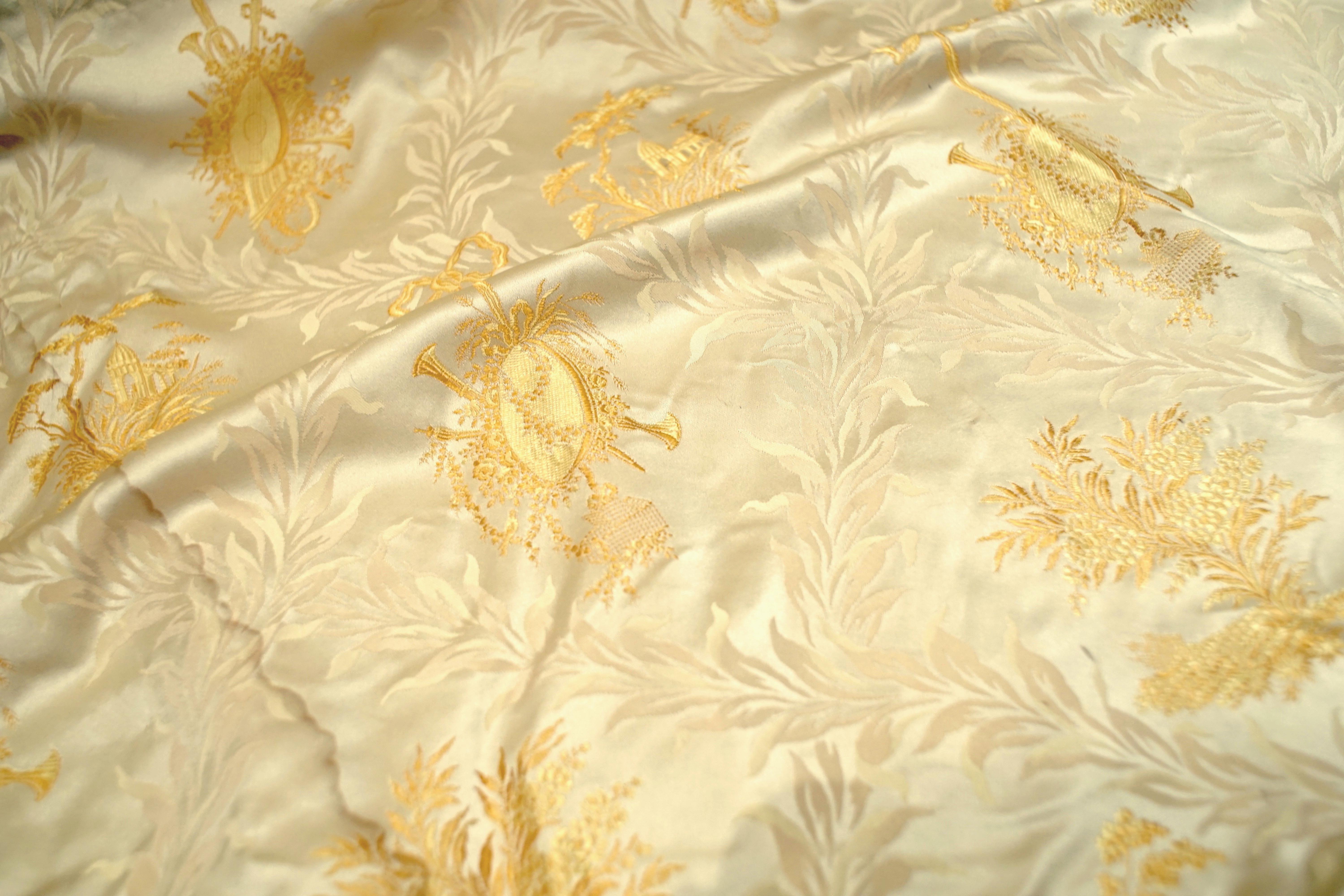 French, Gold Silk Embroidered Curtains with Fringe 11