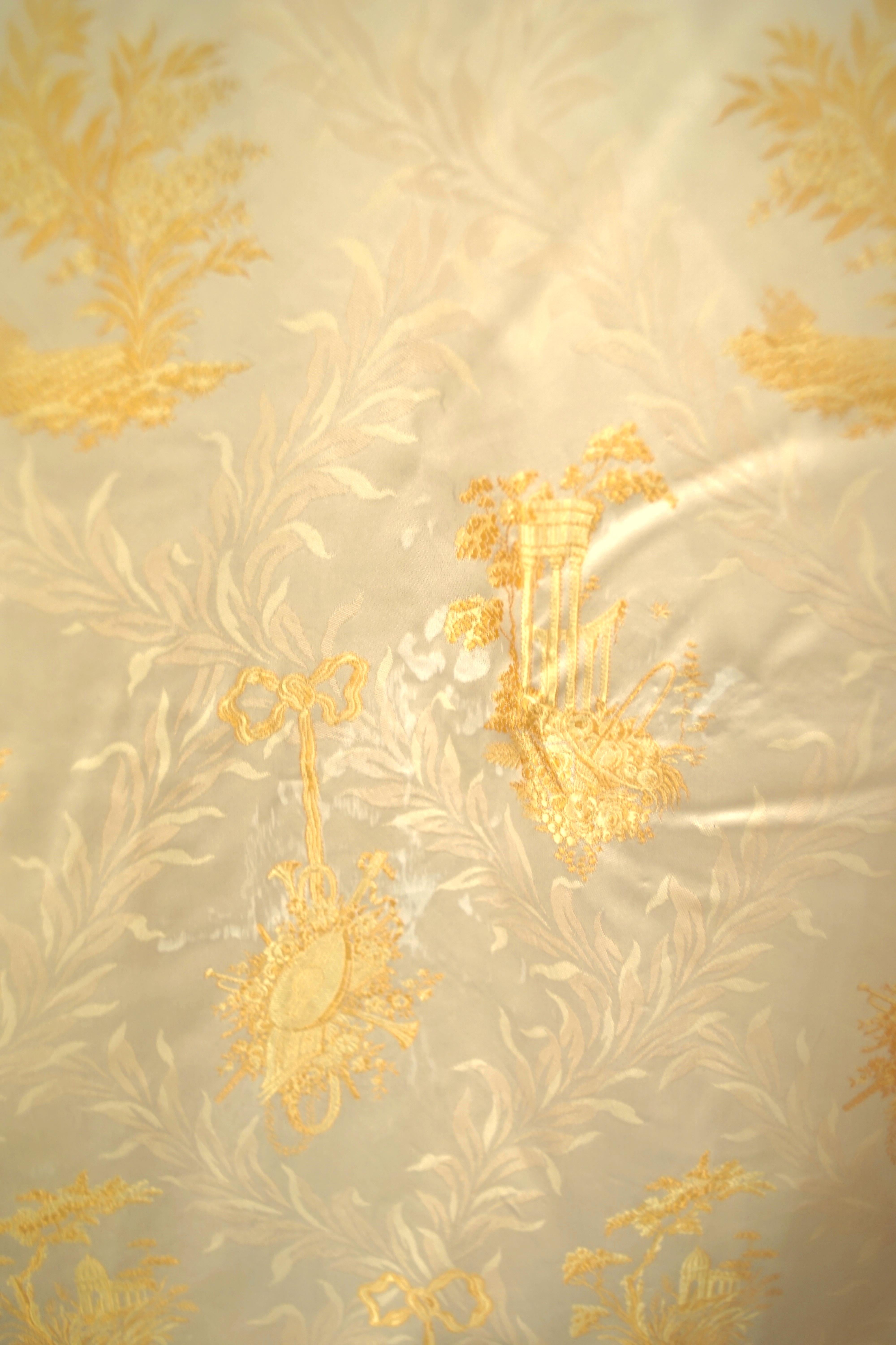French, Gold Silk Embroidered Curtains with Fringe 12