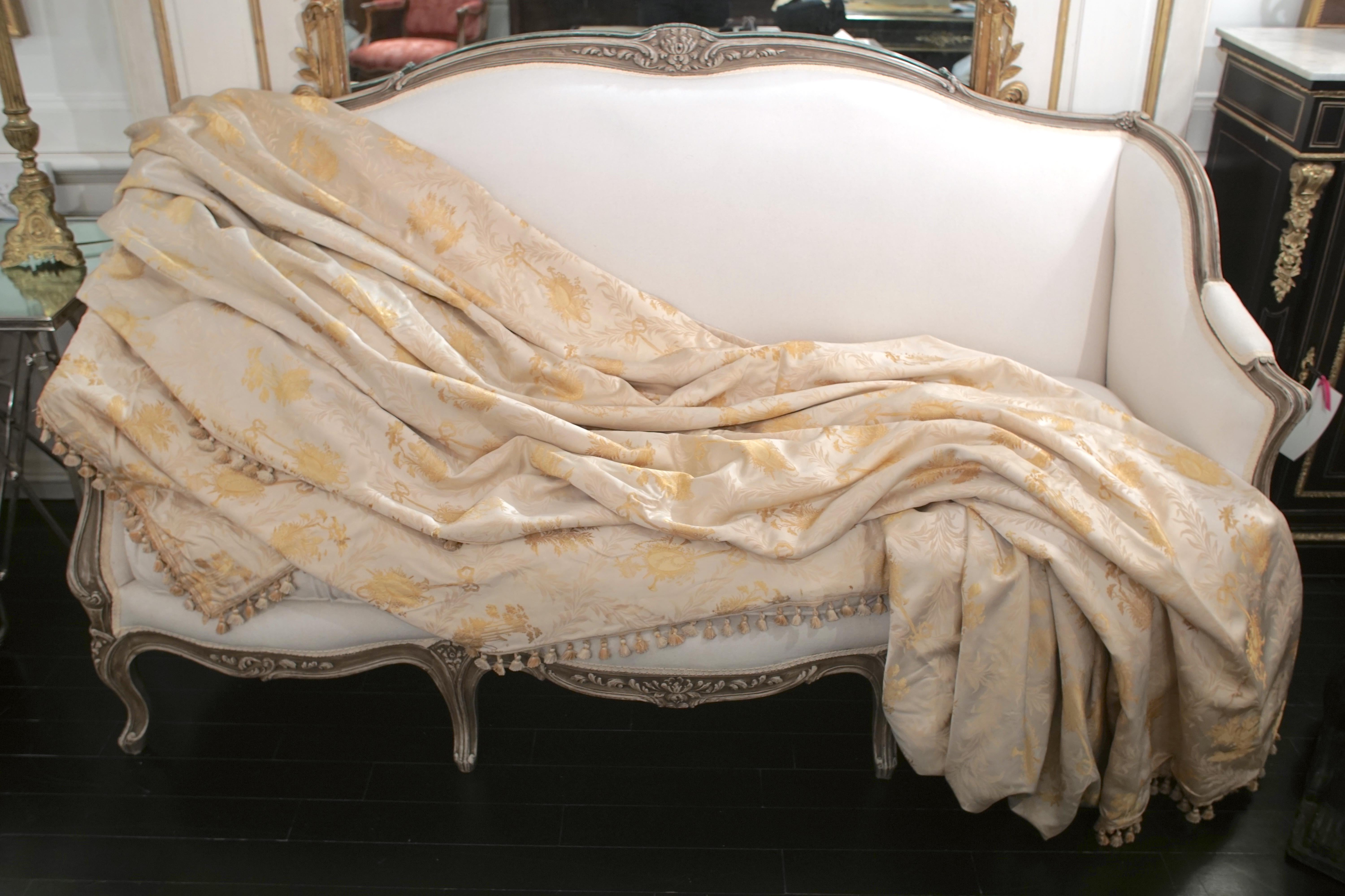 Louis XVI French, Gold Silk Embroidered Curtains with Fringe