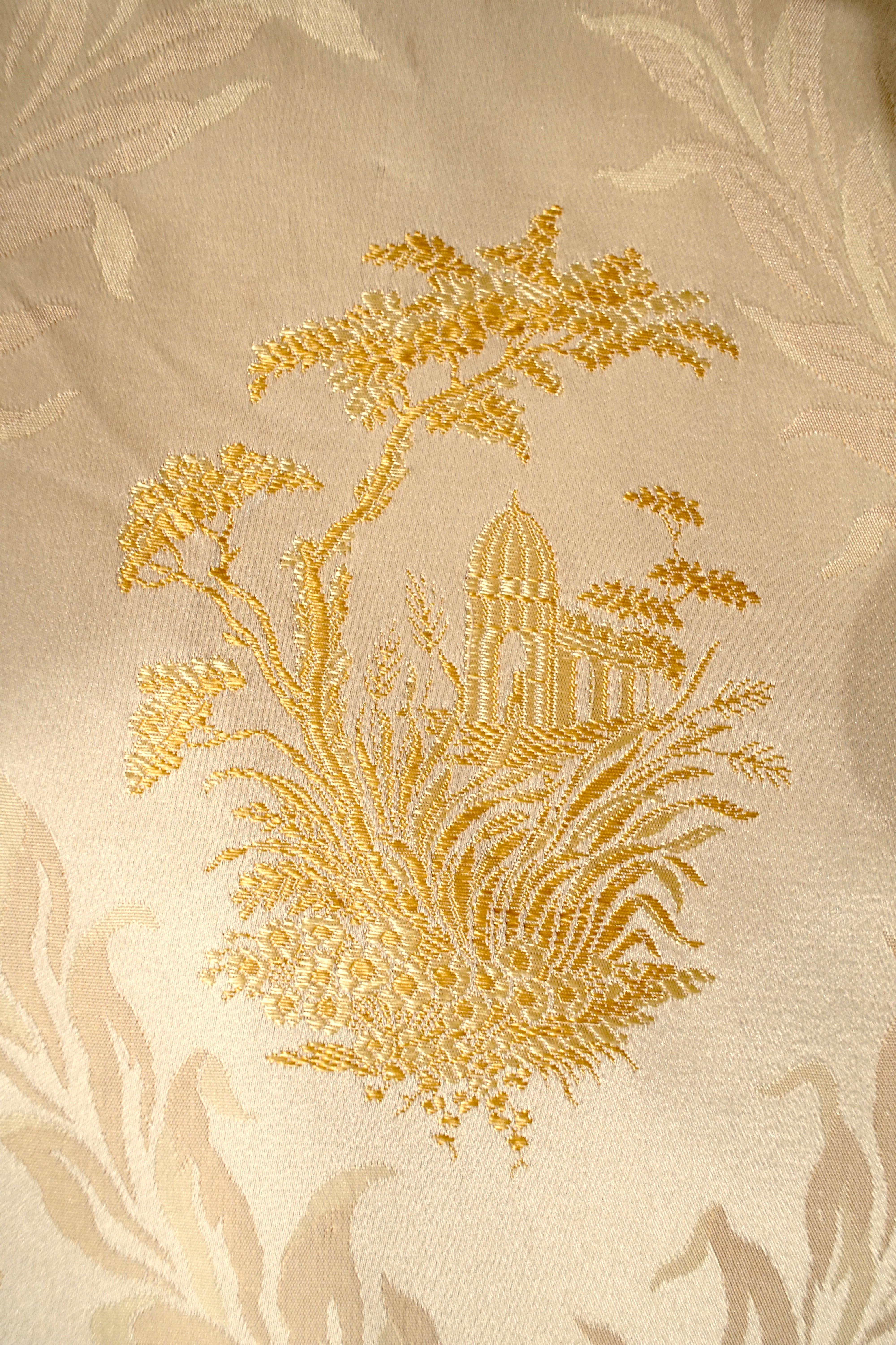 Fabric French, Gold Silk Embroidered Curtains with Fringe