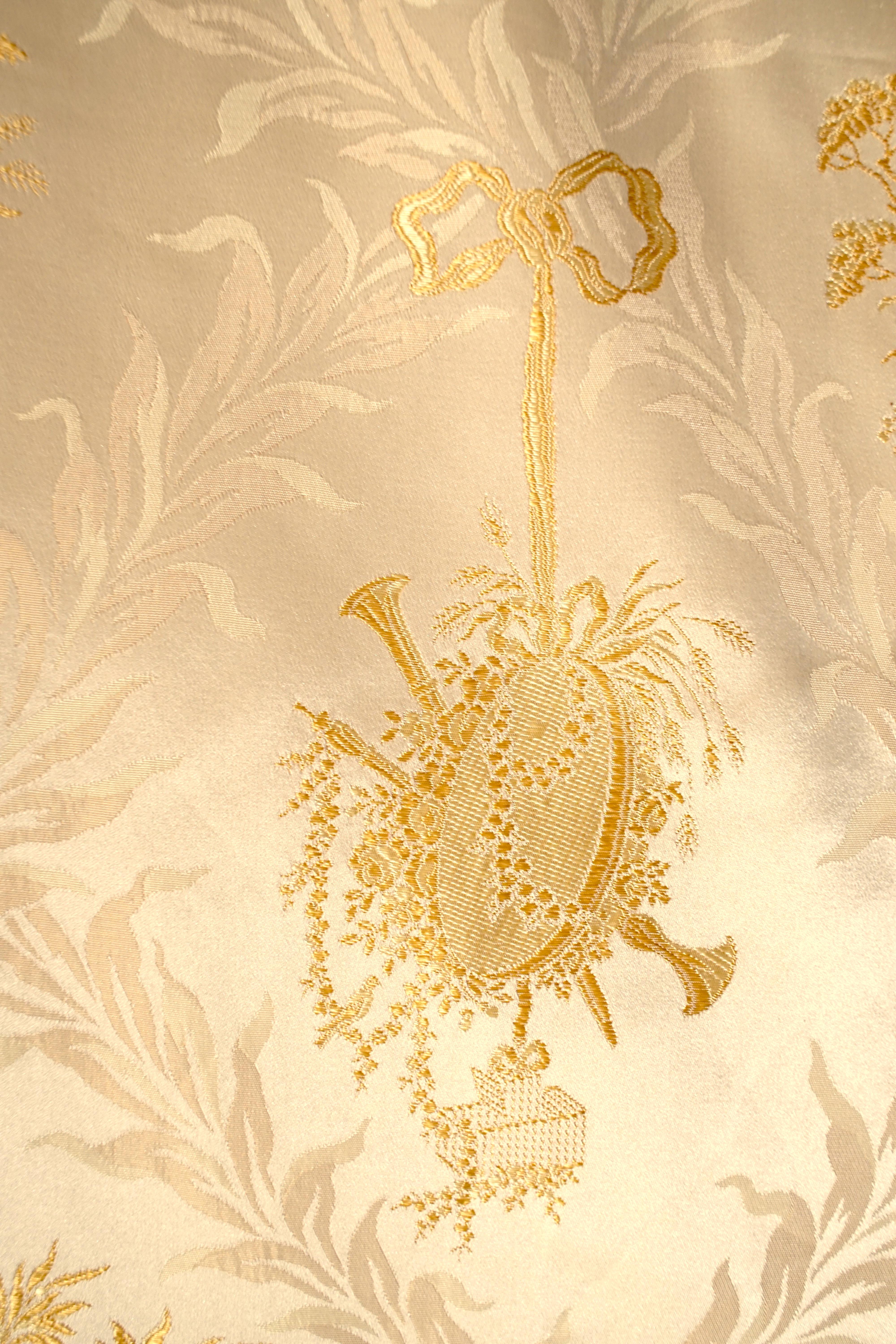 French, Gold Silk Embroidered Curtains with Fringe 1