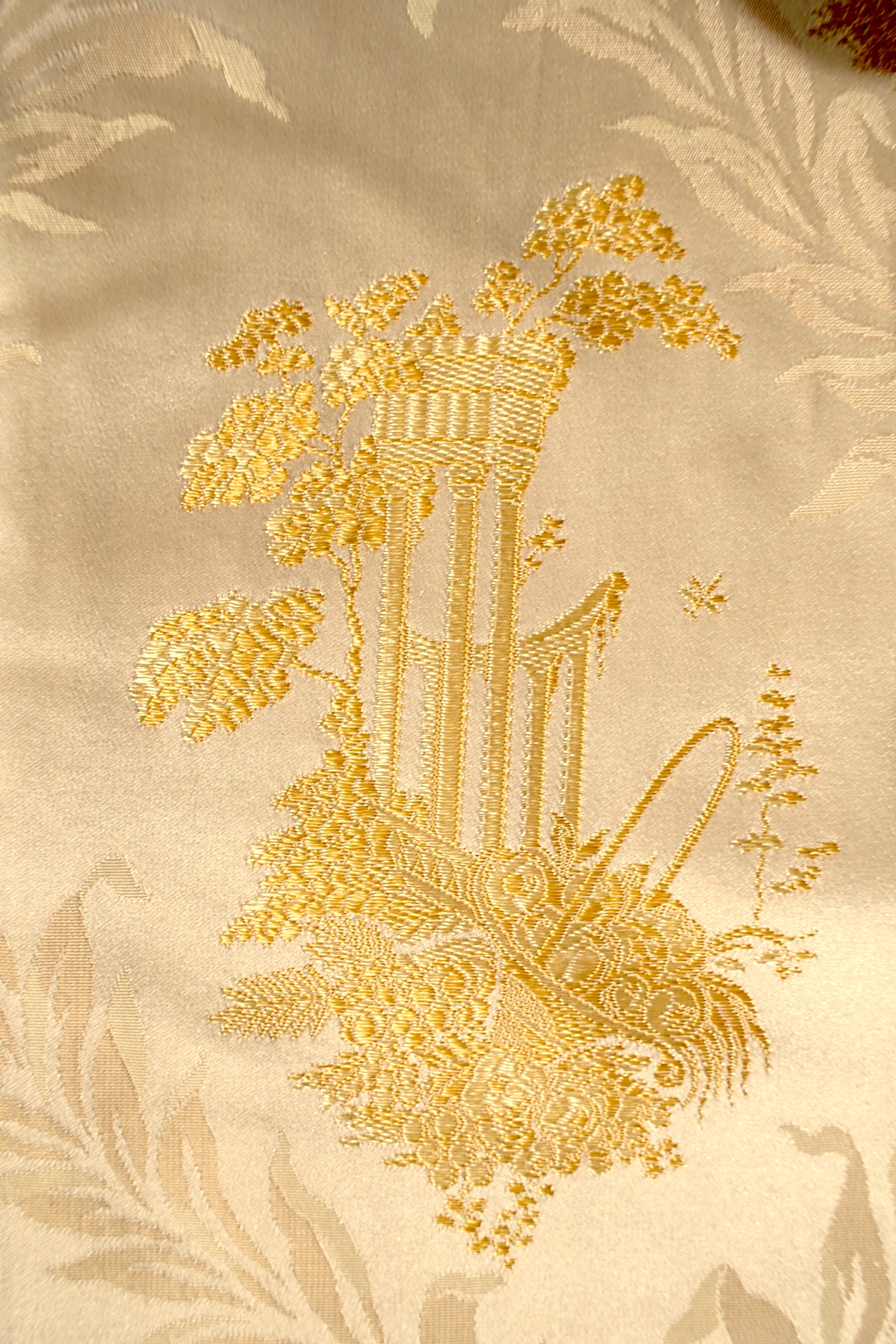 French, Gold Silk Embroidered Curtains with Fringe 2