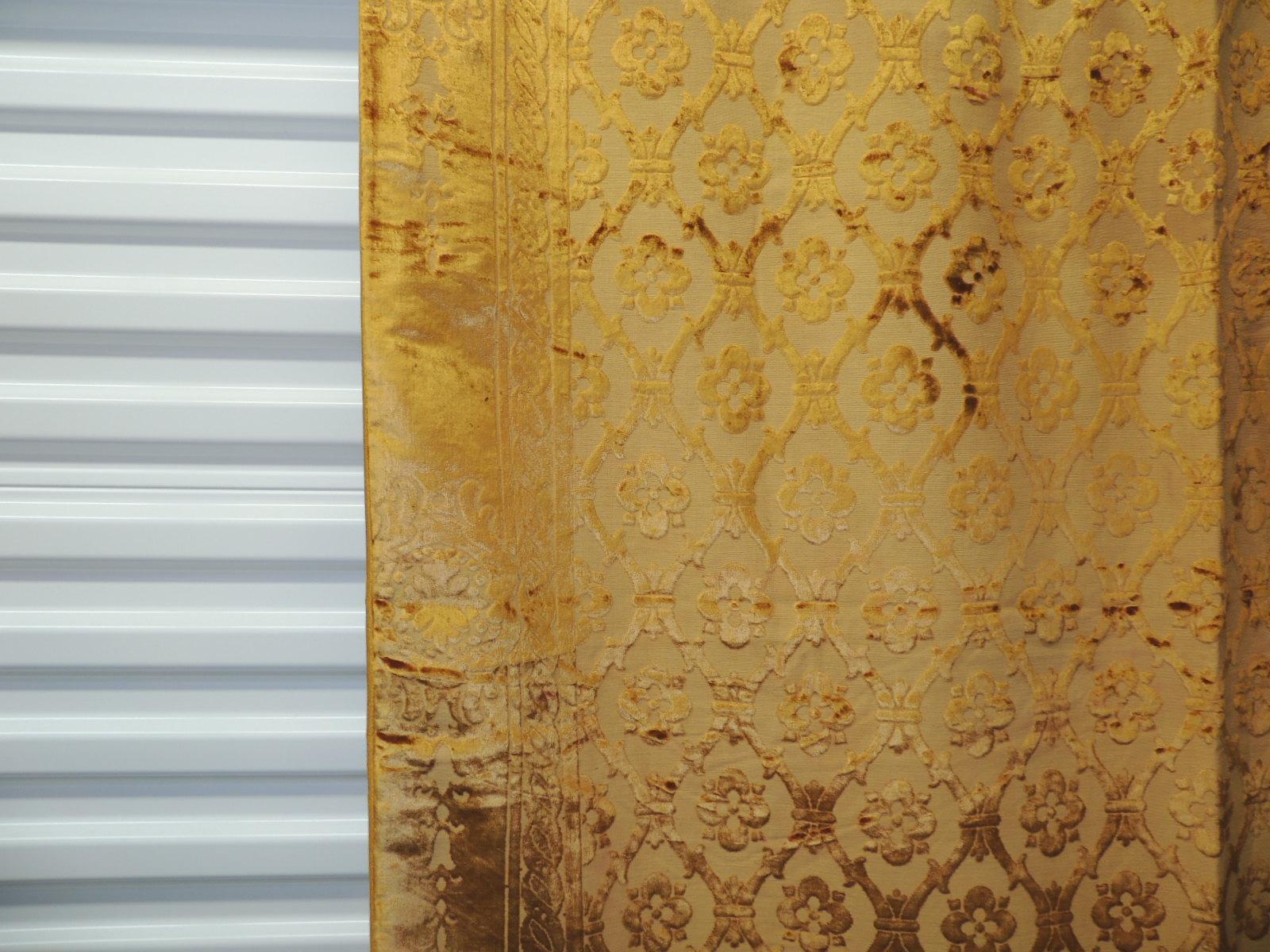 Regency French Gold Silk Velvet Gaufrage Drapery Panel