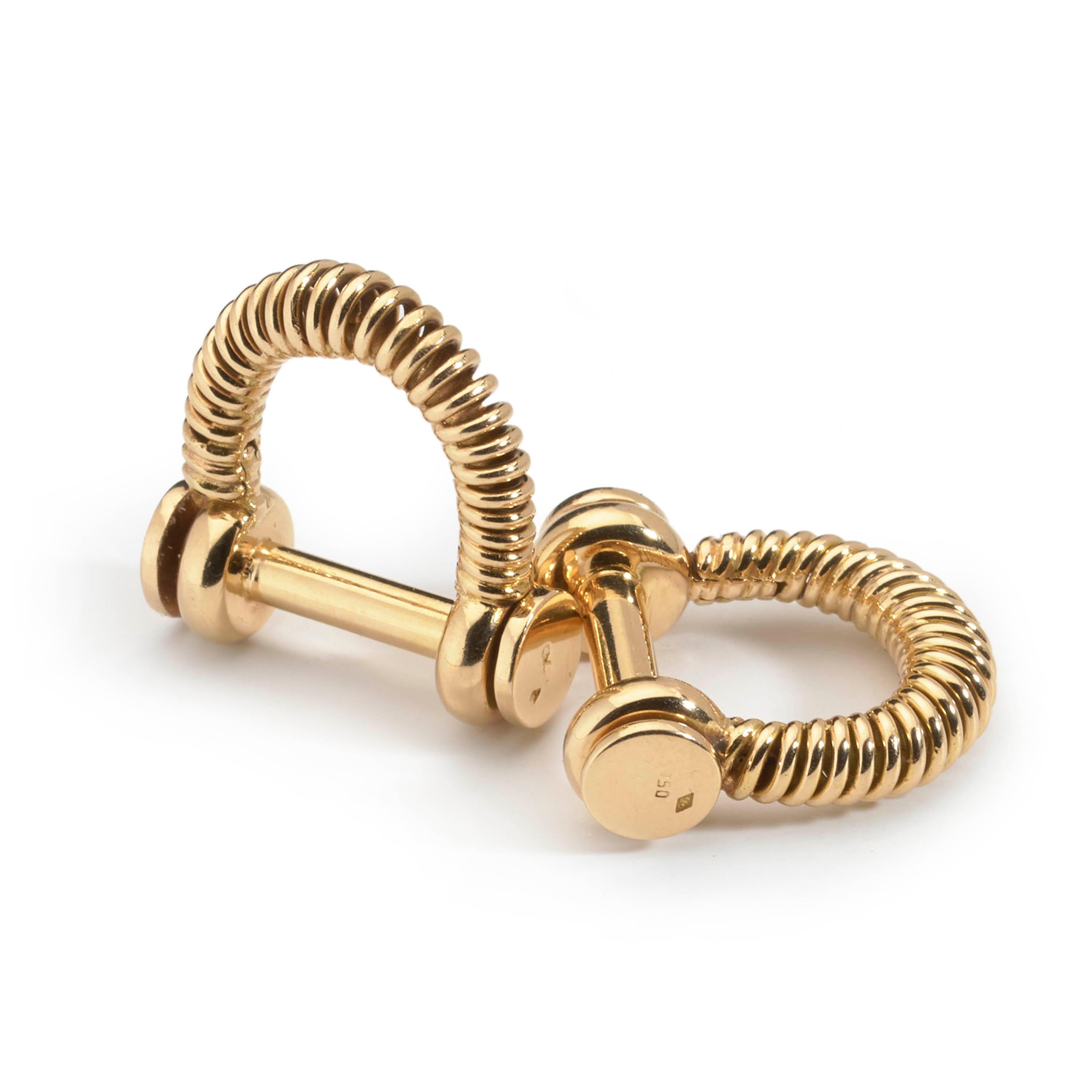 French Gold Spring Stirrup Cufflinks, circa 1950 In Good Condition For Sale In London, GB