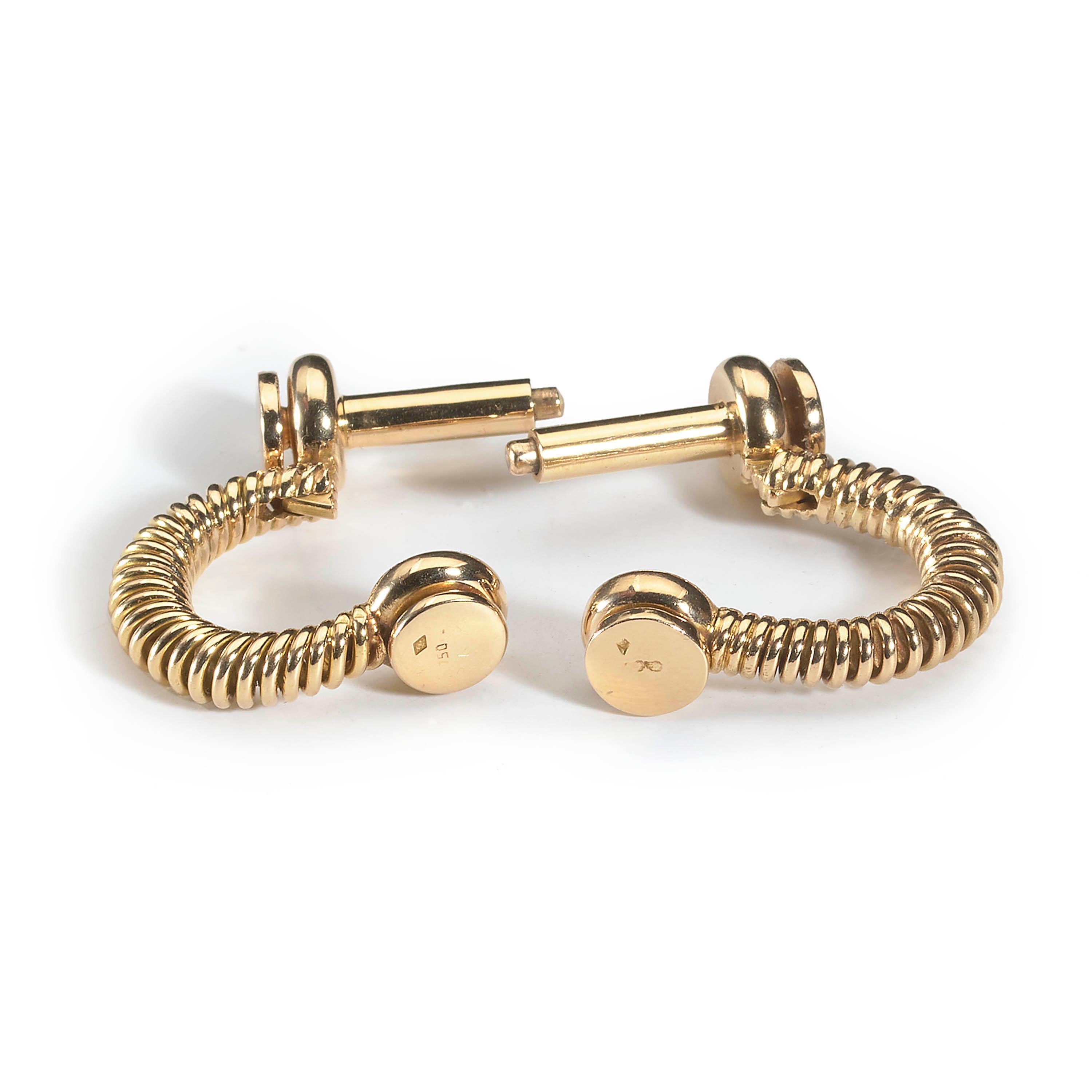 Men's French Gold Spring Stirrup Cufflinks, circa 1950 For Sale